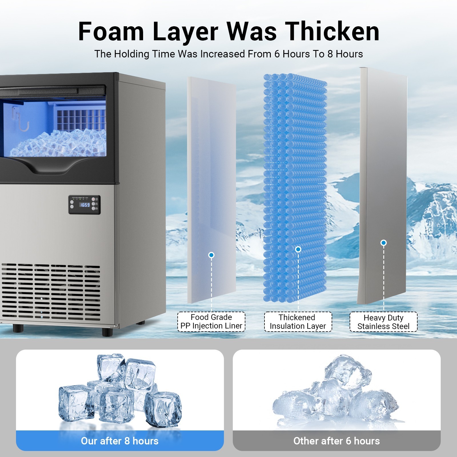 100LB/24h Built-In Commercial Ice Maker Stainless Ice Cube Machine Freestanding