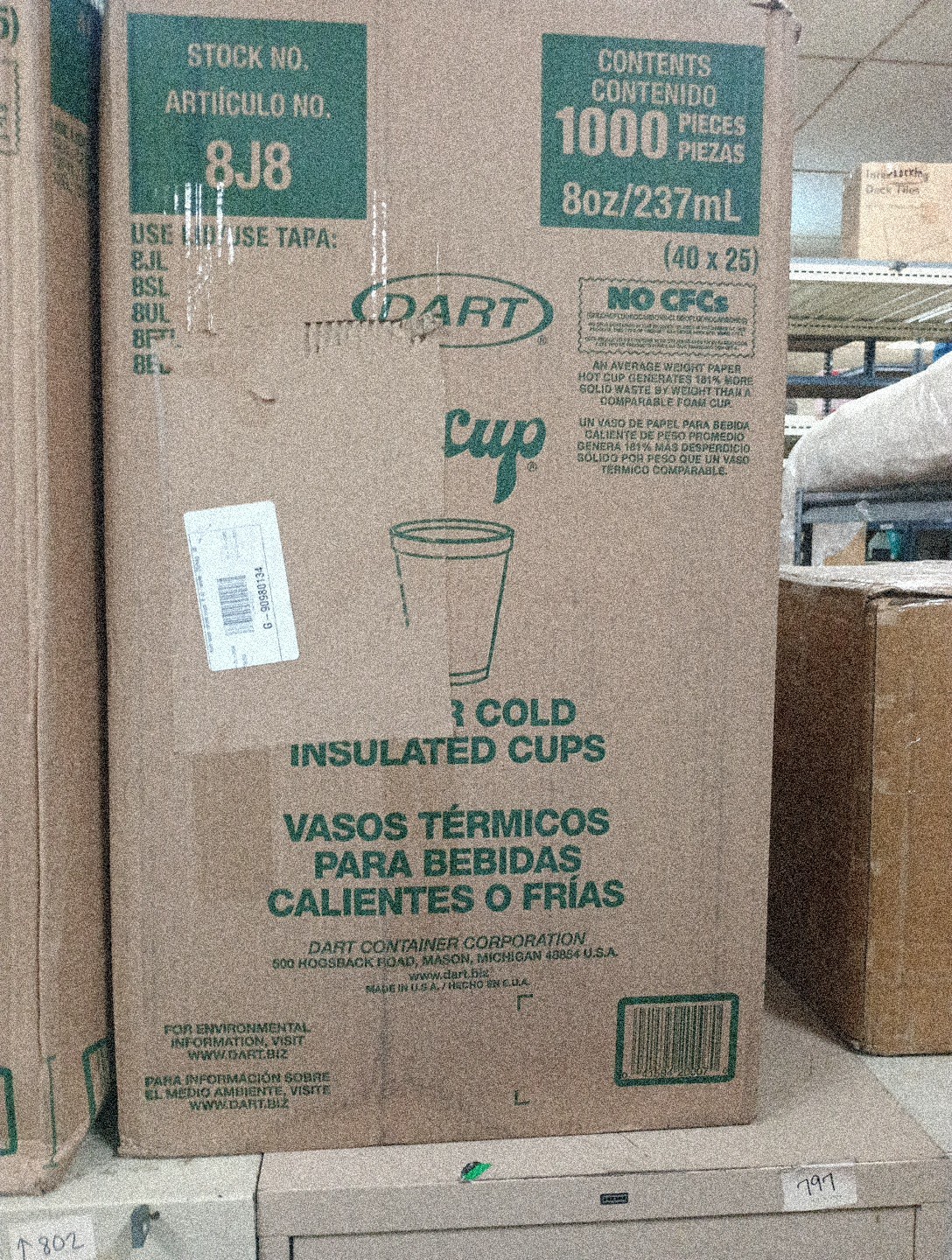 Dart 8J8 8 oz Insulated Foam Cups – 1,000 ct Case – Hot & Cold 666