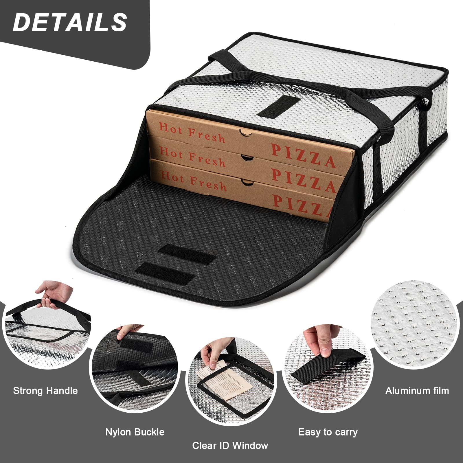 18x18x5 Inch Pizza Delivery Bags Professional Thermal Warmer Silver