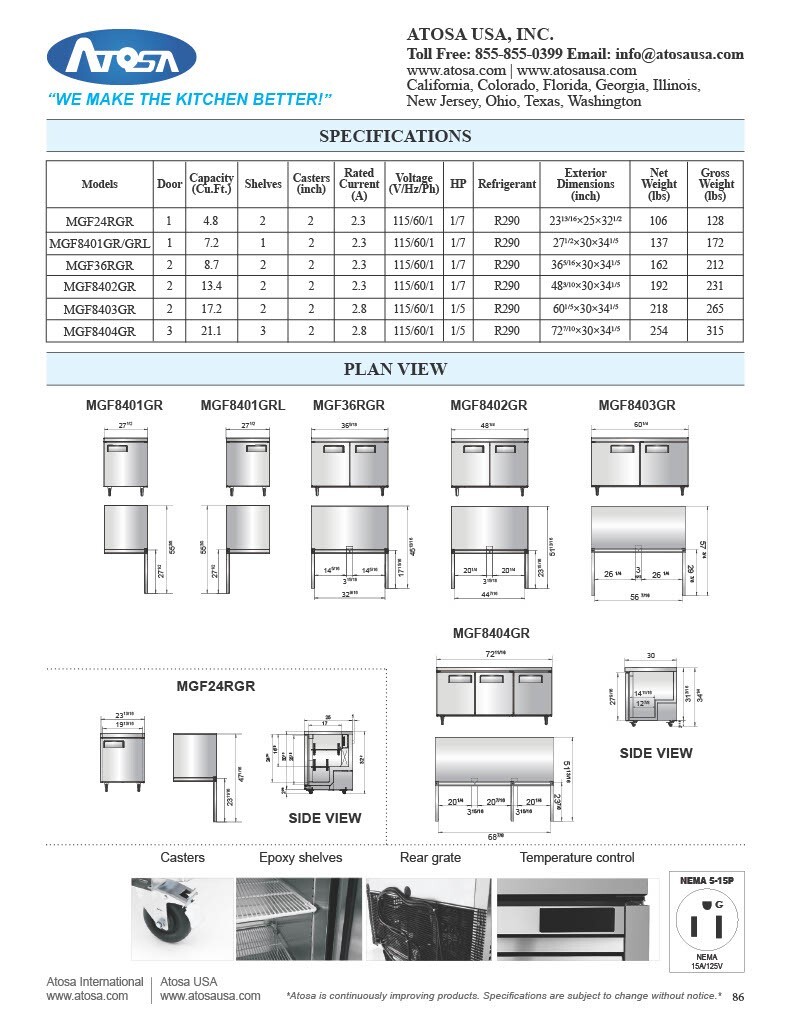 Atosa MGF8415GR, 2-DRAWER UNDER COUNTER REFRIGERATOR