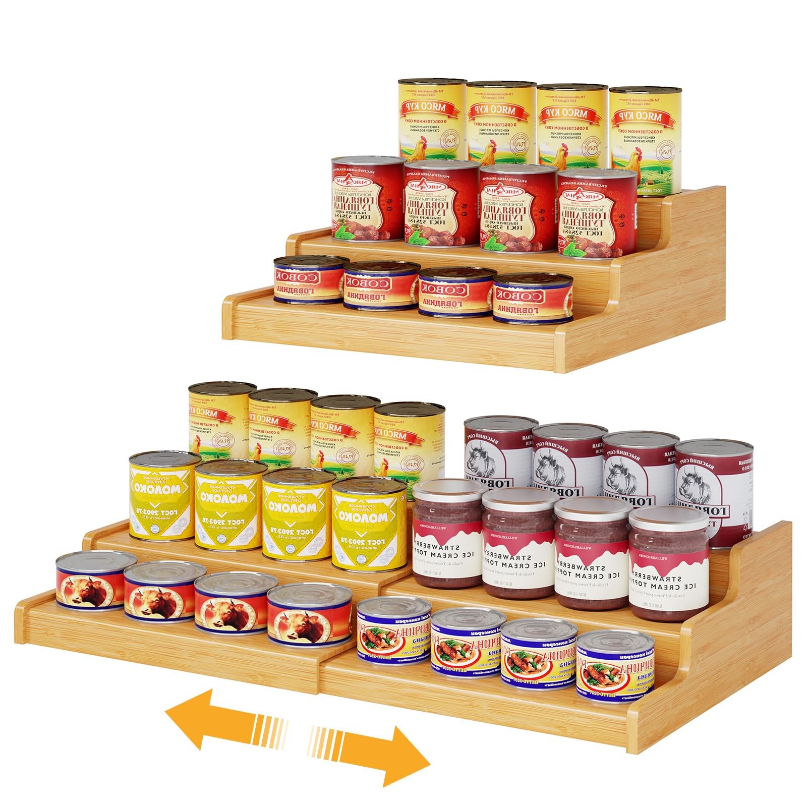 Expandable Bamboo Can Rack Organizer for 12.4″-24″W × 10.8″D × 4.5″H,