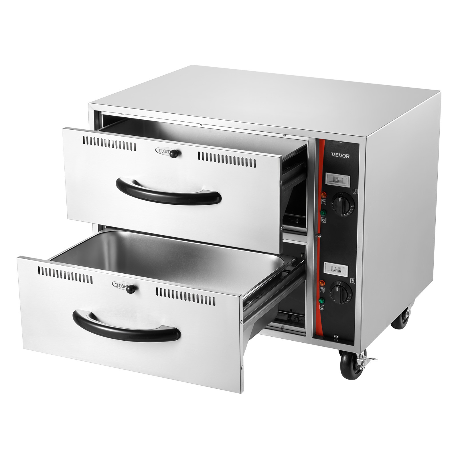 VEVOR Commercial Electric Drawer Warmer Two Drawers Stainless Steel Standard