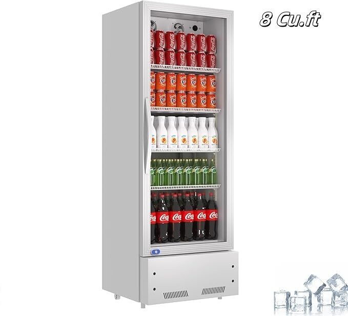 8 Cu.Ft Commercial Merchandiser Glass Door Upright Display Cooler Refrigerator