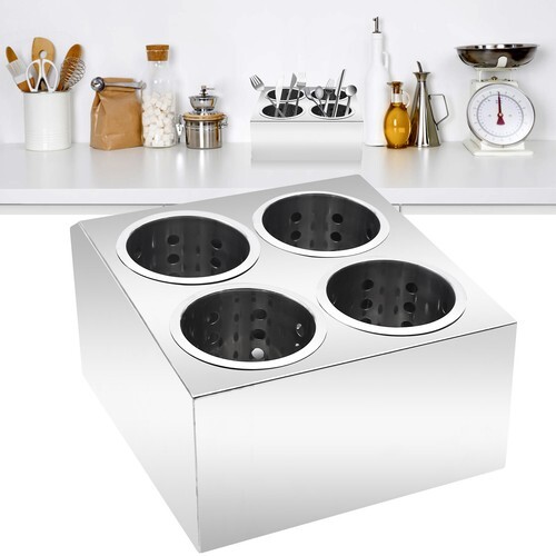 4 Hole Stainless Steel Spoon Container Flatware Holder Storage Box Kitchen USA