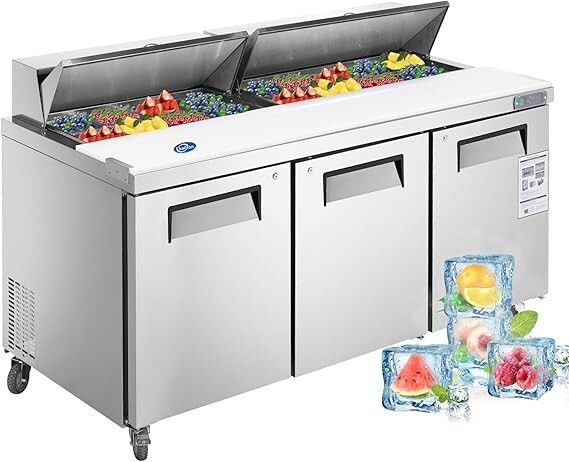 72″ W Sandwich Salad Prep Table Fan Cooling Commercial Refrigerator with 3 Door