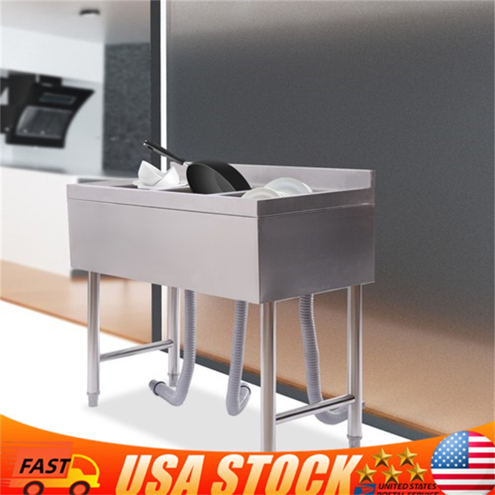 Three 3 Compartment Stainless Steel Commercial Kitchen Restaurant Bar Sink