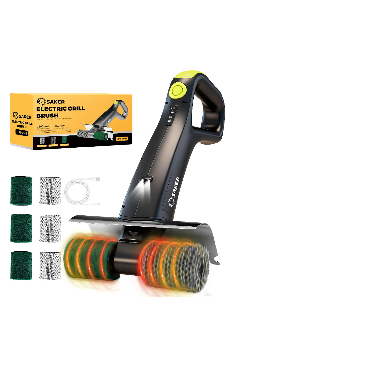 Saker Electric Grill Brush 450 Rpm Automatic Bbq Cleaning Tool Led 3