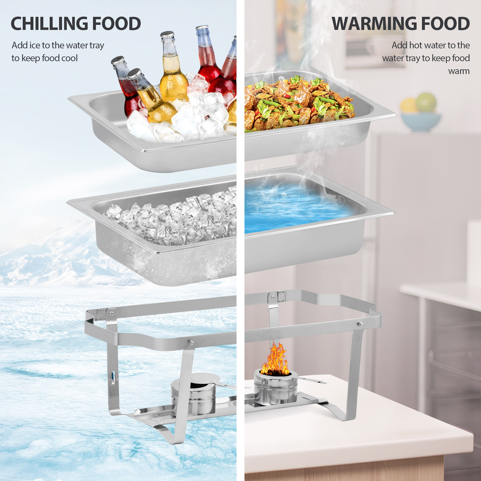 4 Pack Chafing Dish High Grade Stainless Steel Chafer Complete Set Silver 8QT