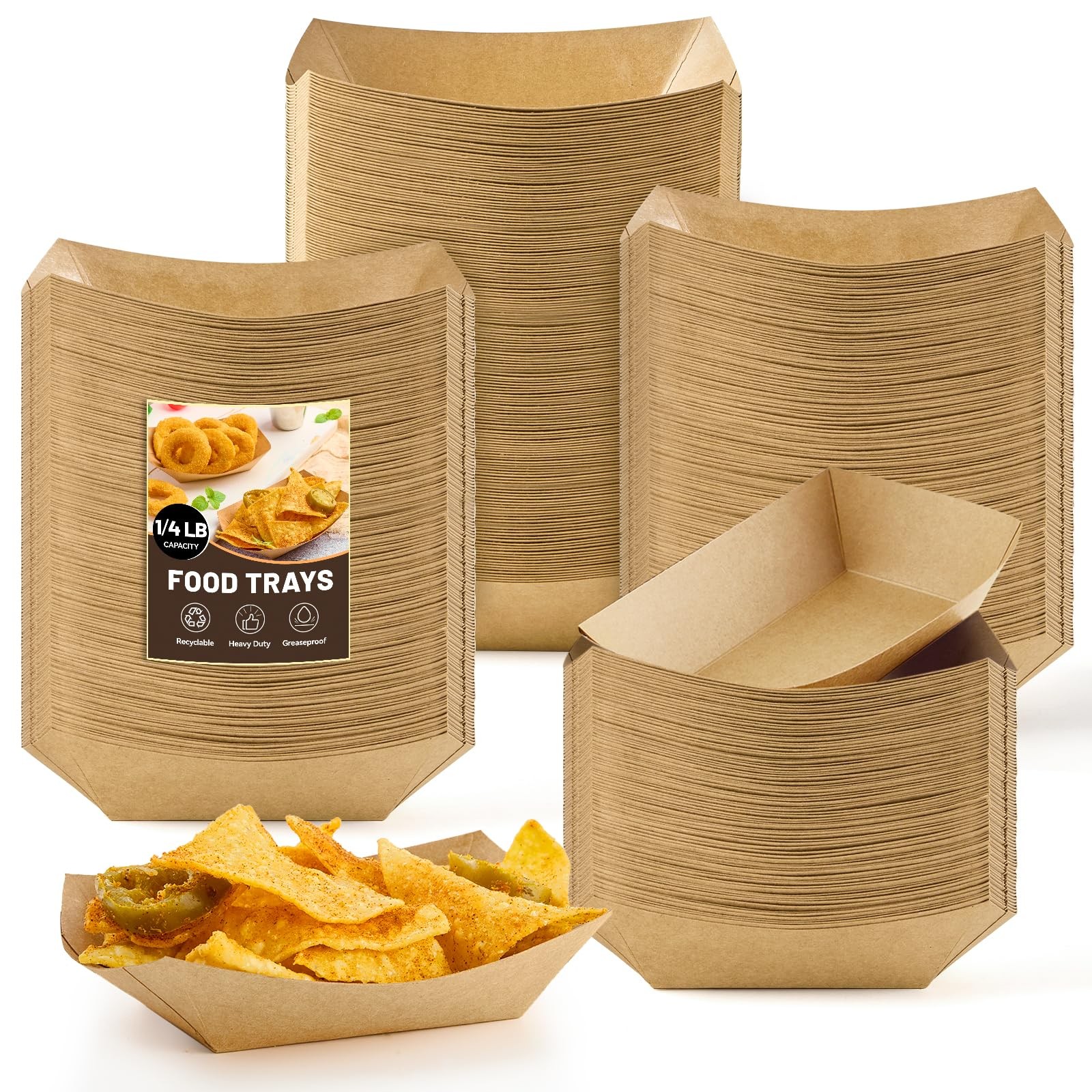 1/4 Lb Mini Paper Food Trays, 100 Pack Disposable Small Food Boats Bulk Brown…