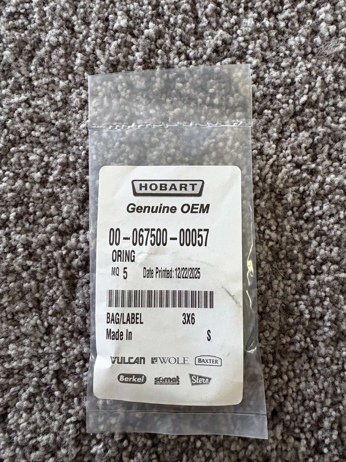 Hobart / Vulcan Hart. 00-067500-00057. O-Ring, Wash Feeder Tube – New