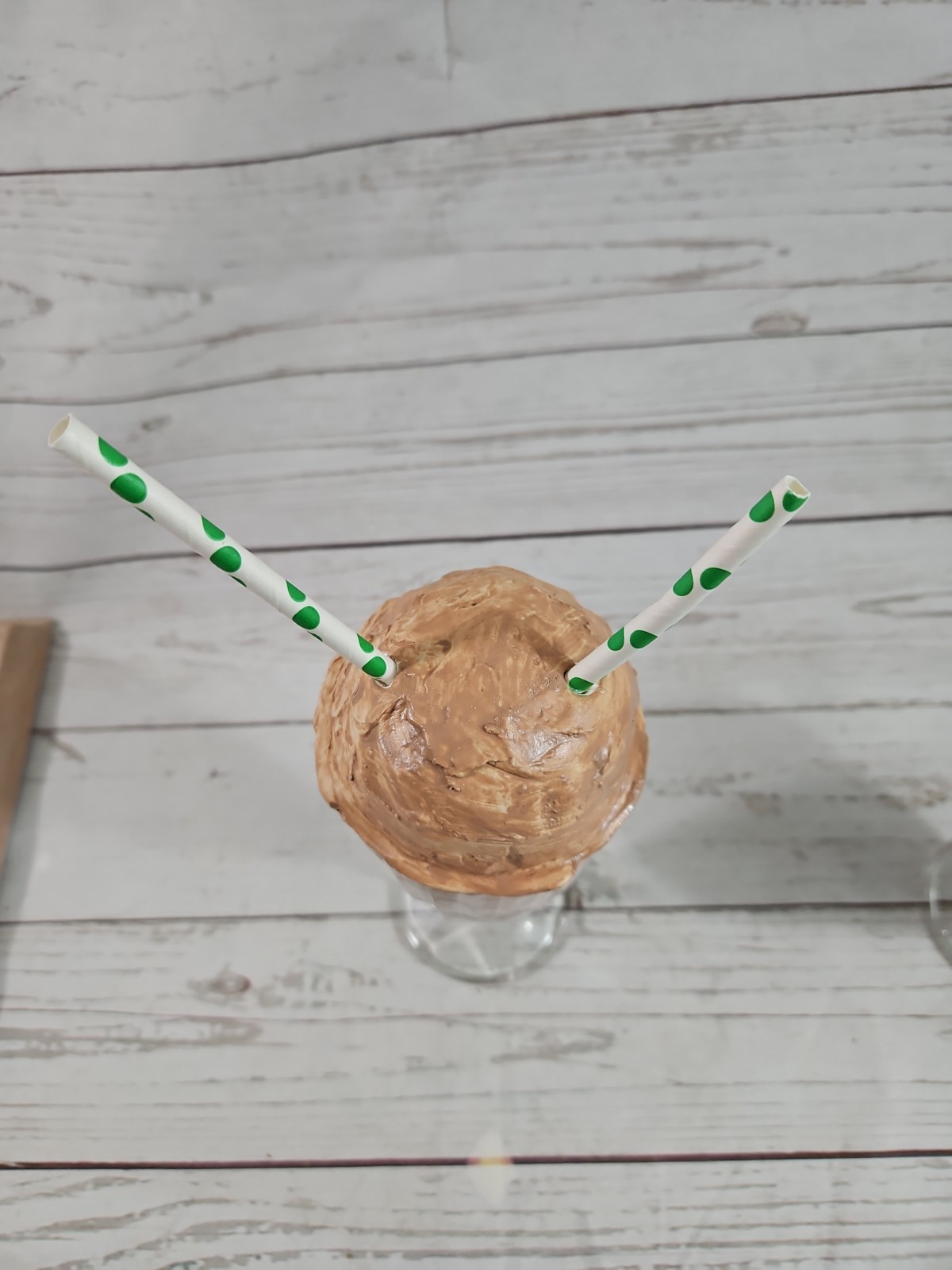Fake Food Prop Display Chocolate Ice Cream Shake Malt In Clear Glass 2 Straws