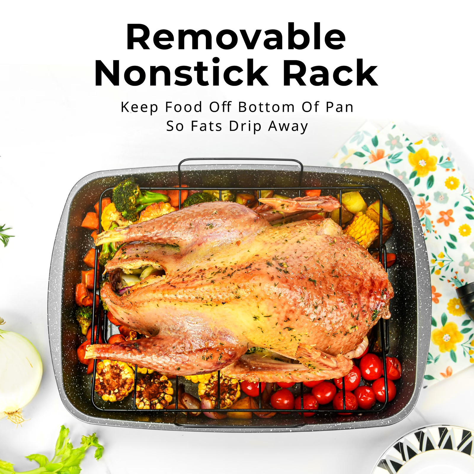 Mainstays 18.9″ Non-Stick Speckle Roaster Pan with Wire Rack