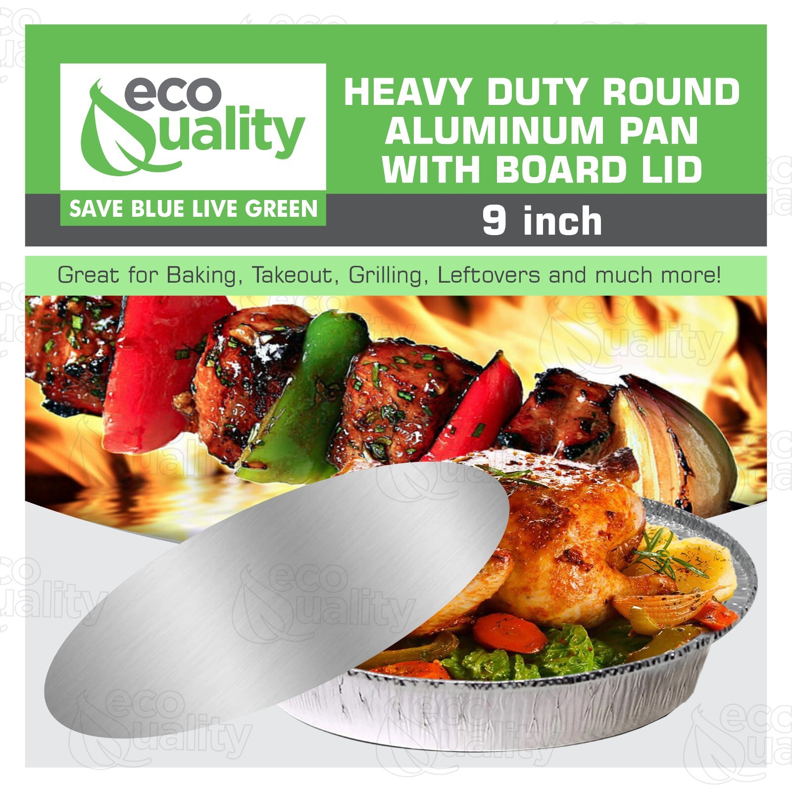 9″ Round Aluminum Disposable Foil Pans with Board Lids Meal Storage Baking 100pc