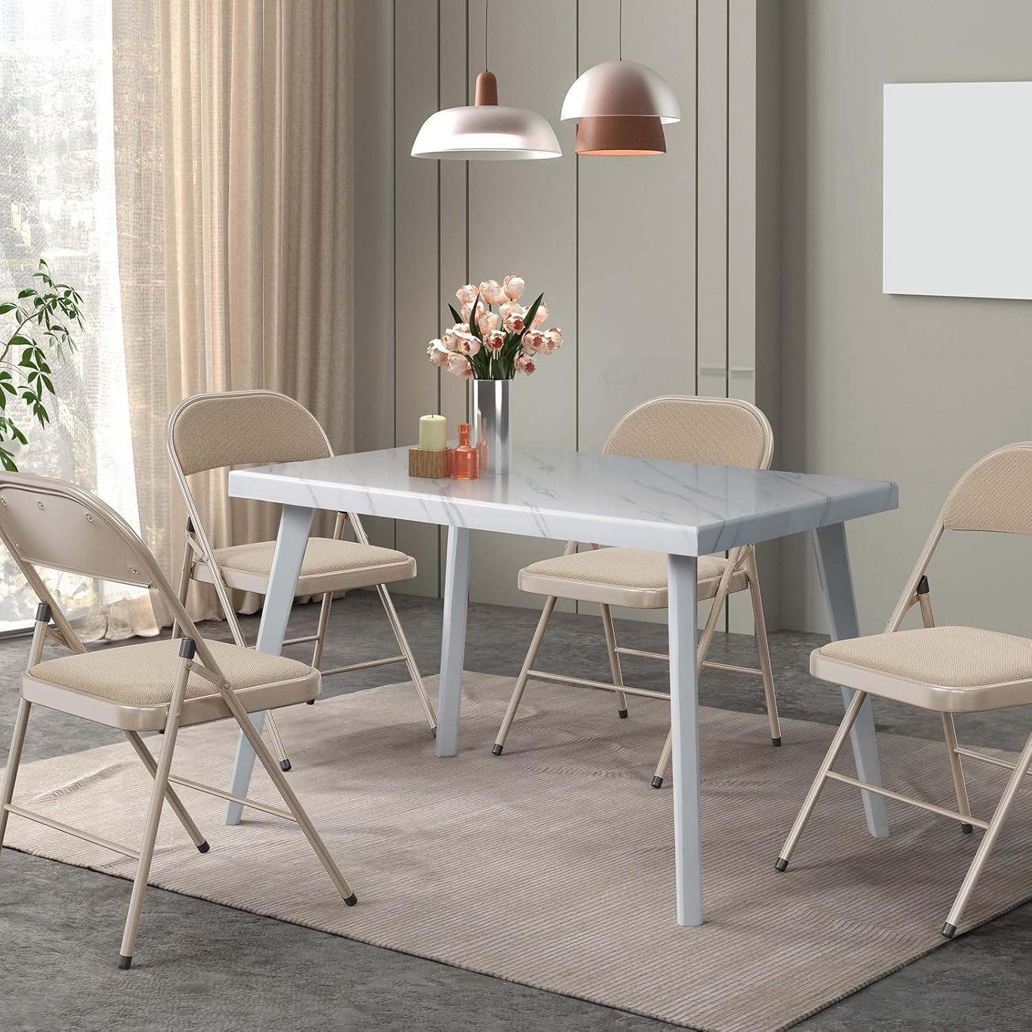 VINGLI 6 Pack Folding Chairs Padded Seats Metal Frame 350 lbs Khaki