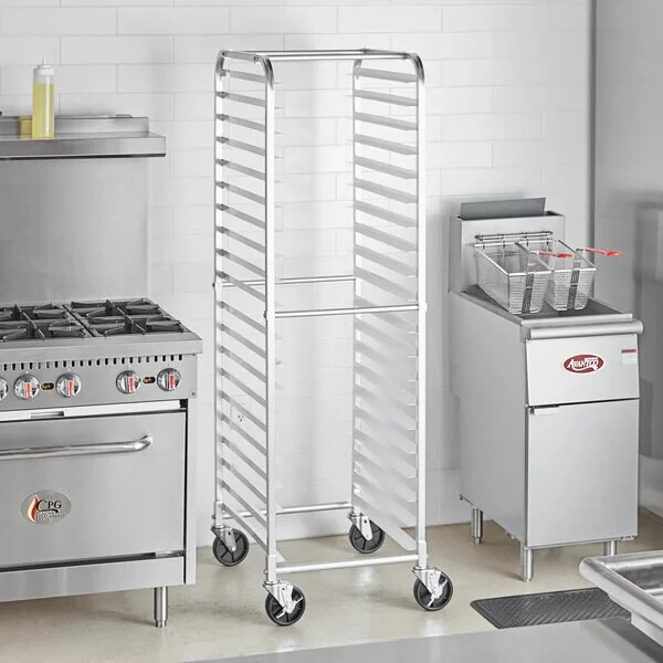 20″W x 26″L x 69″H Aluminun 20 Pan End Load Bun Pan Bakery Rack With Casters
