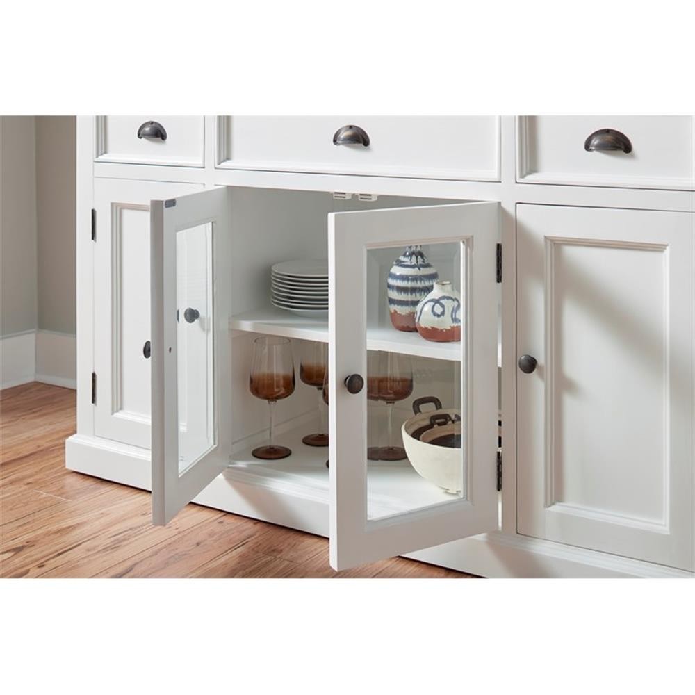Pemberly Row Mahogany Wood Buffet with 4 Doors 3 Drawers in White
