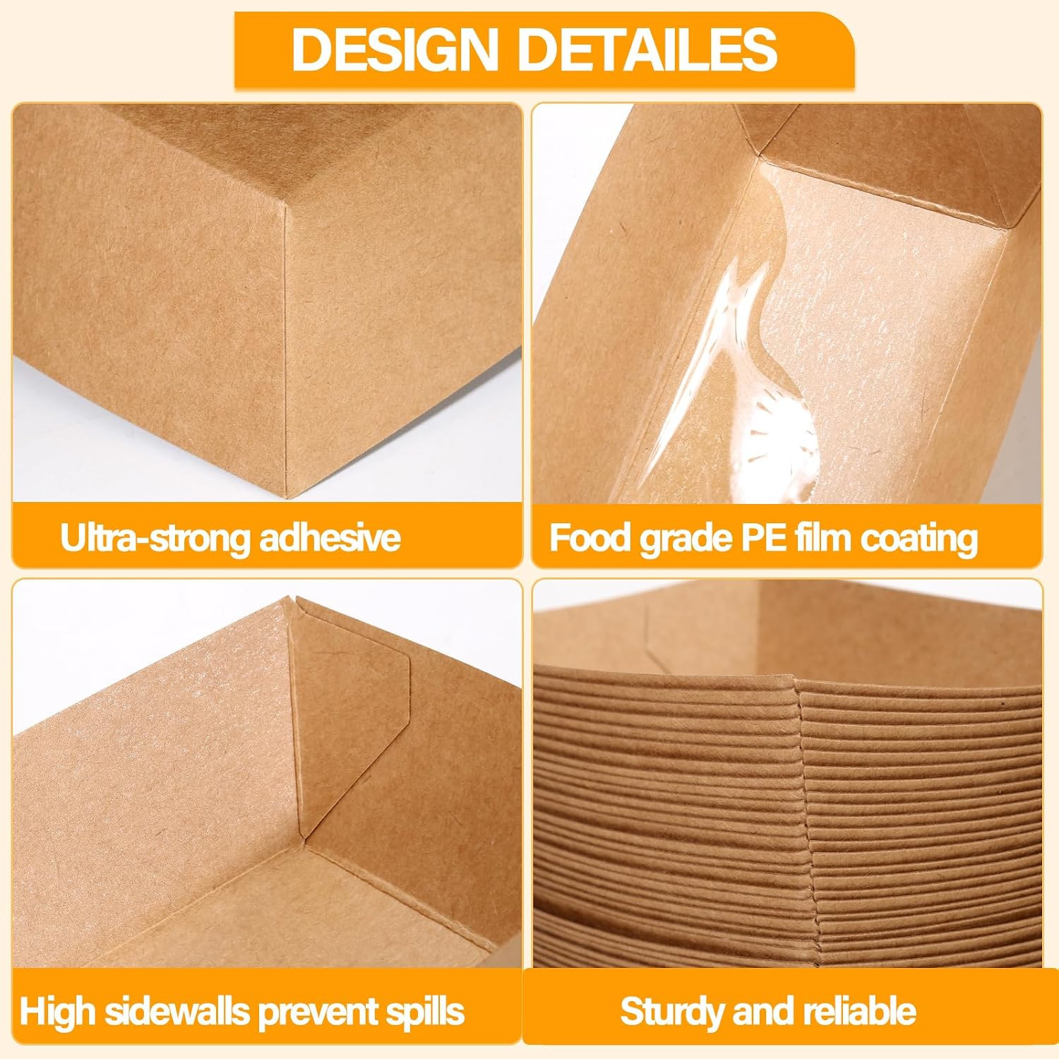 2lb Paper Food Boats, Kraft Paper Food Nacho Trays Disposable Take Out Food Serv