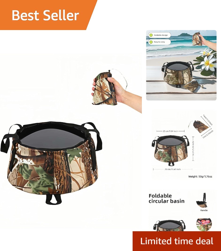 Durable Waterproof Collapsible Sink – Portable Camping Water Basin in Camouflage