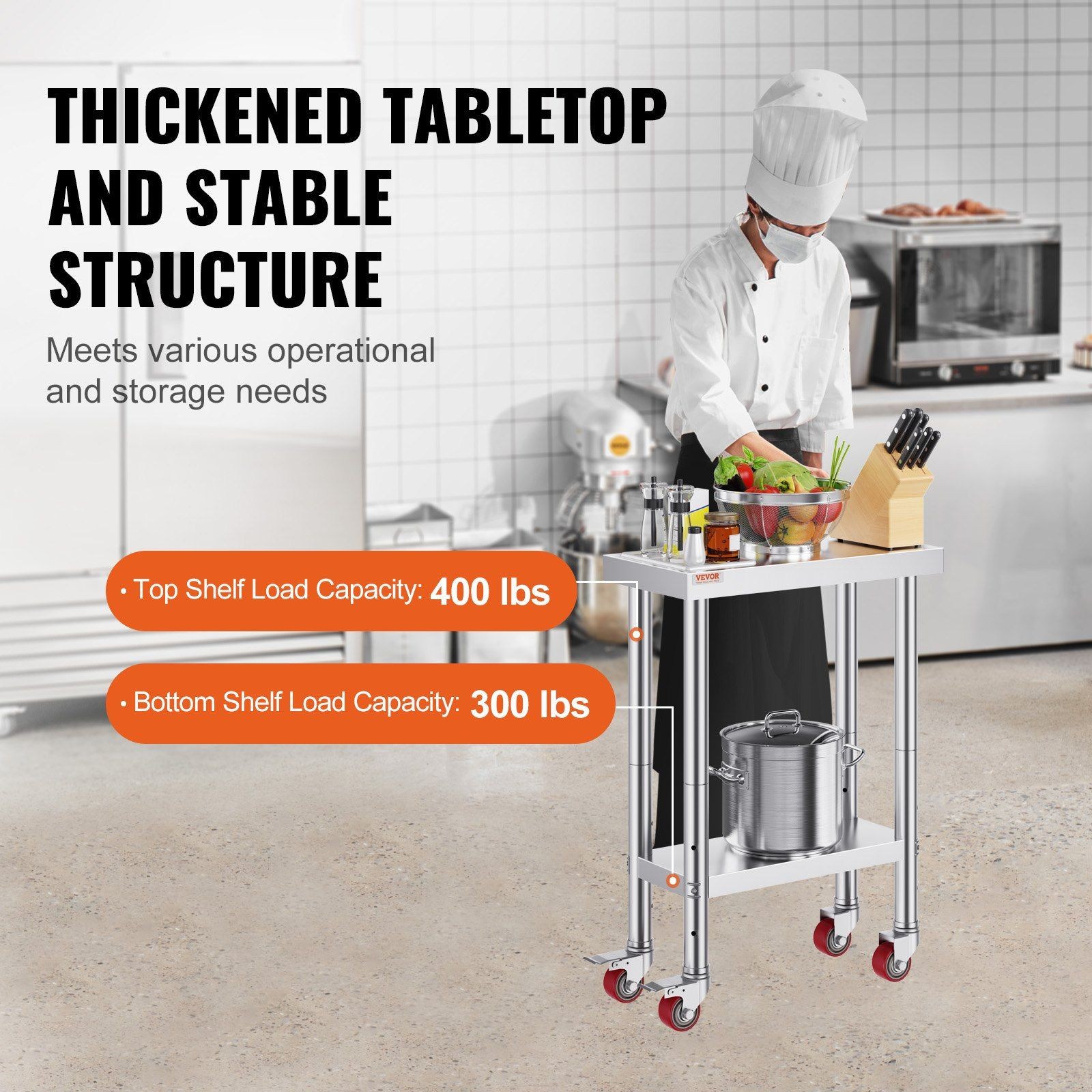 SUS201 24x12in Multi-Tier Work Table with Swivel Wheels