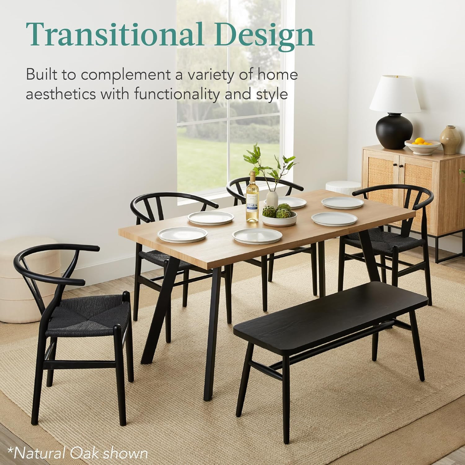 Modern Expandable Dining Table 47-63″ for 6, Brown with Leaf Extension