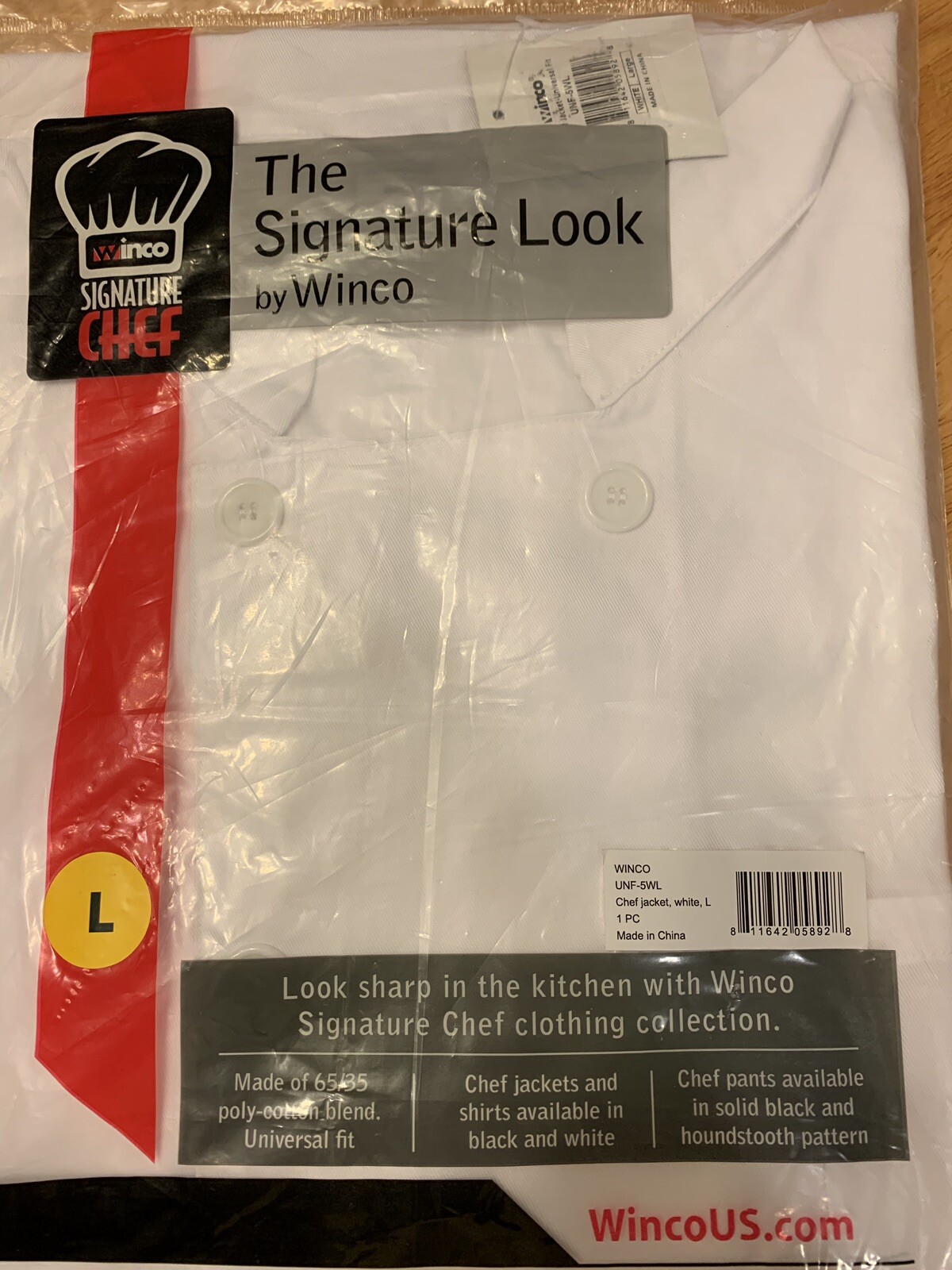 Chef Uniform Jacket ~ Men’s Size Large – White 65/35 poly-cotton blend ~ NIP