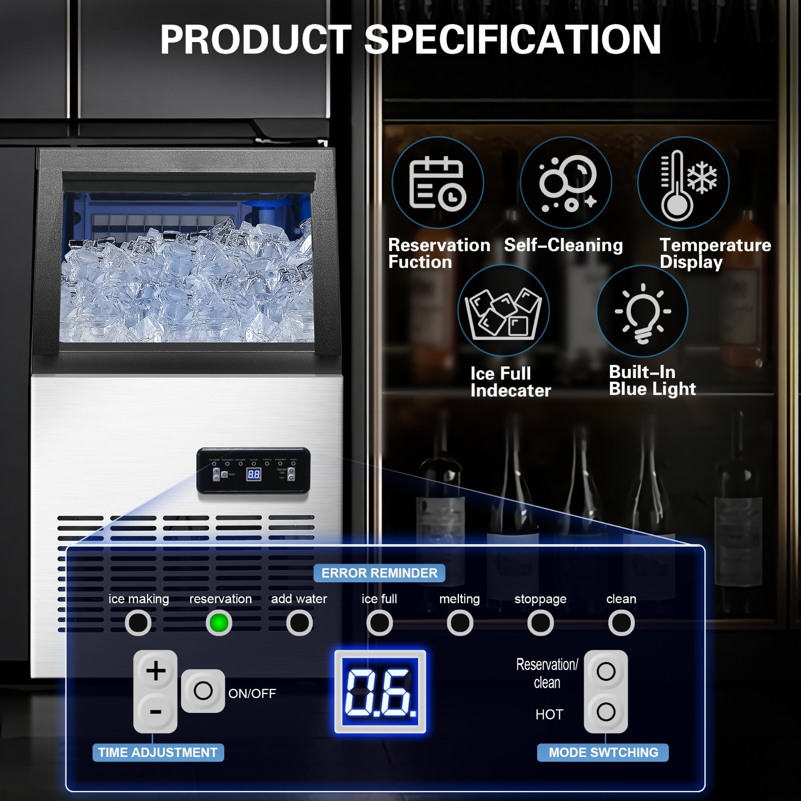 Commercial Ice Machine 120lbs Built-in/Freestand Restaurant Bar Cube Maker New