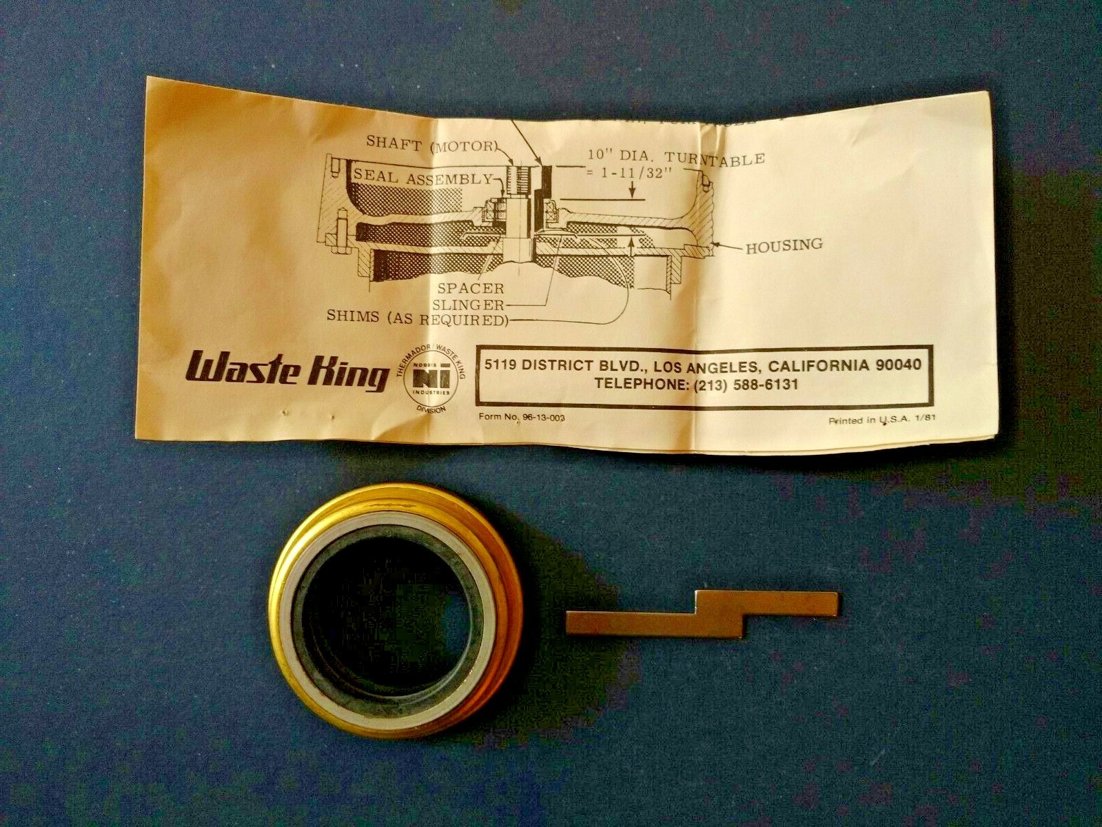 Thermador Waste King Disposer Seal 120175 GITS Bros. CALNEVAR Various Models NOS