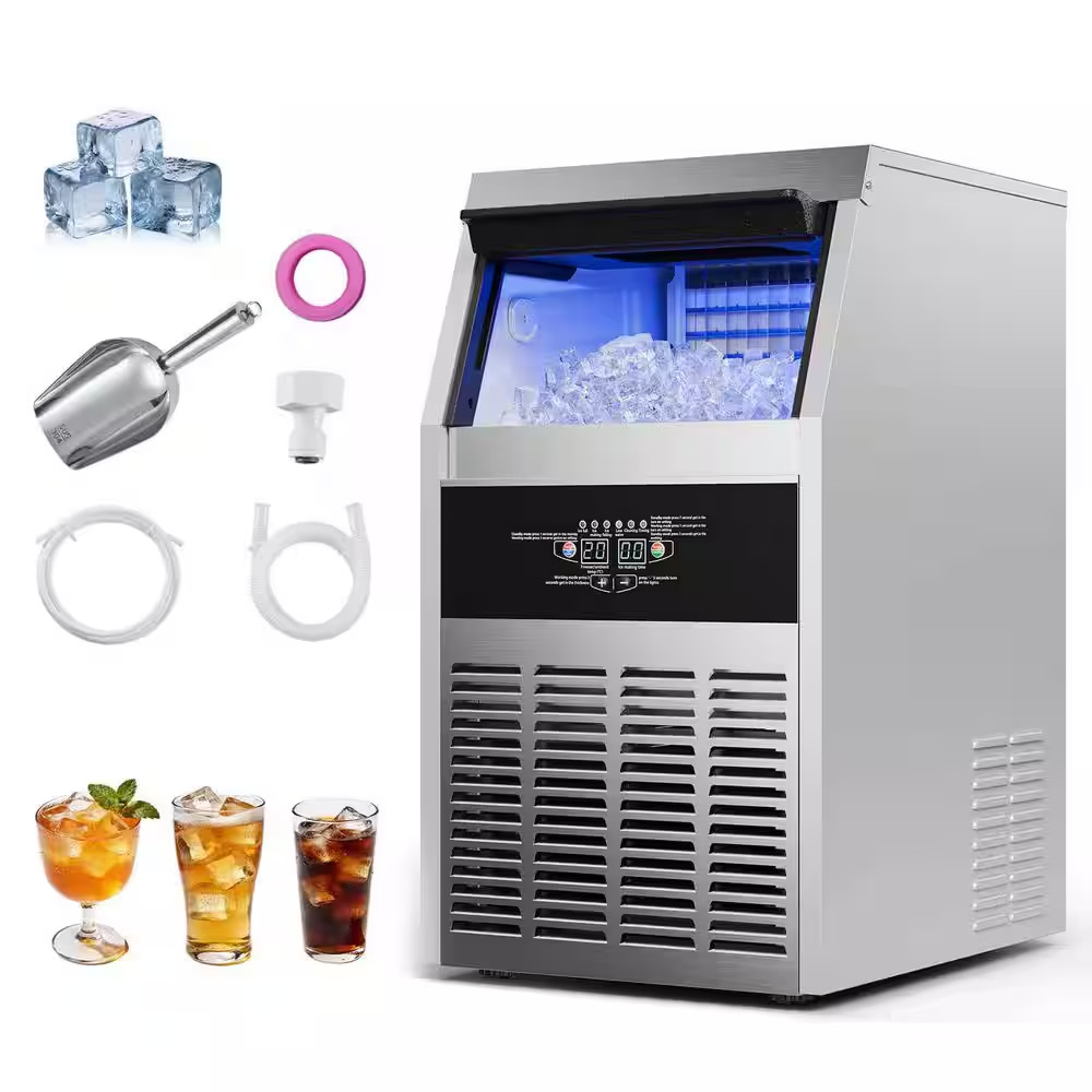 Commercial Ice Maker 15.94 In.W 160 Lbs./24H Full Size Cubes Freestanding Ice Ma