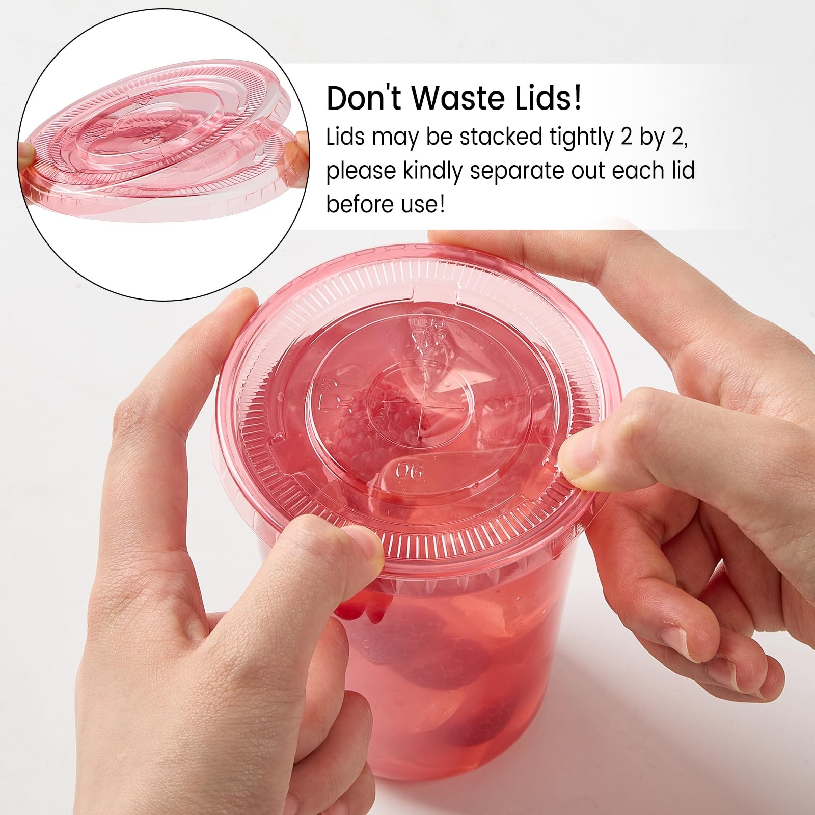 [100 Sets – 16oz Round Bottom Pink Plastic Cups with Lids and Straws, Disposa…