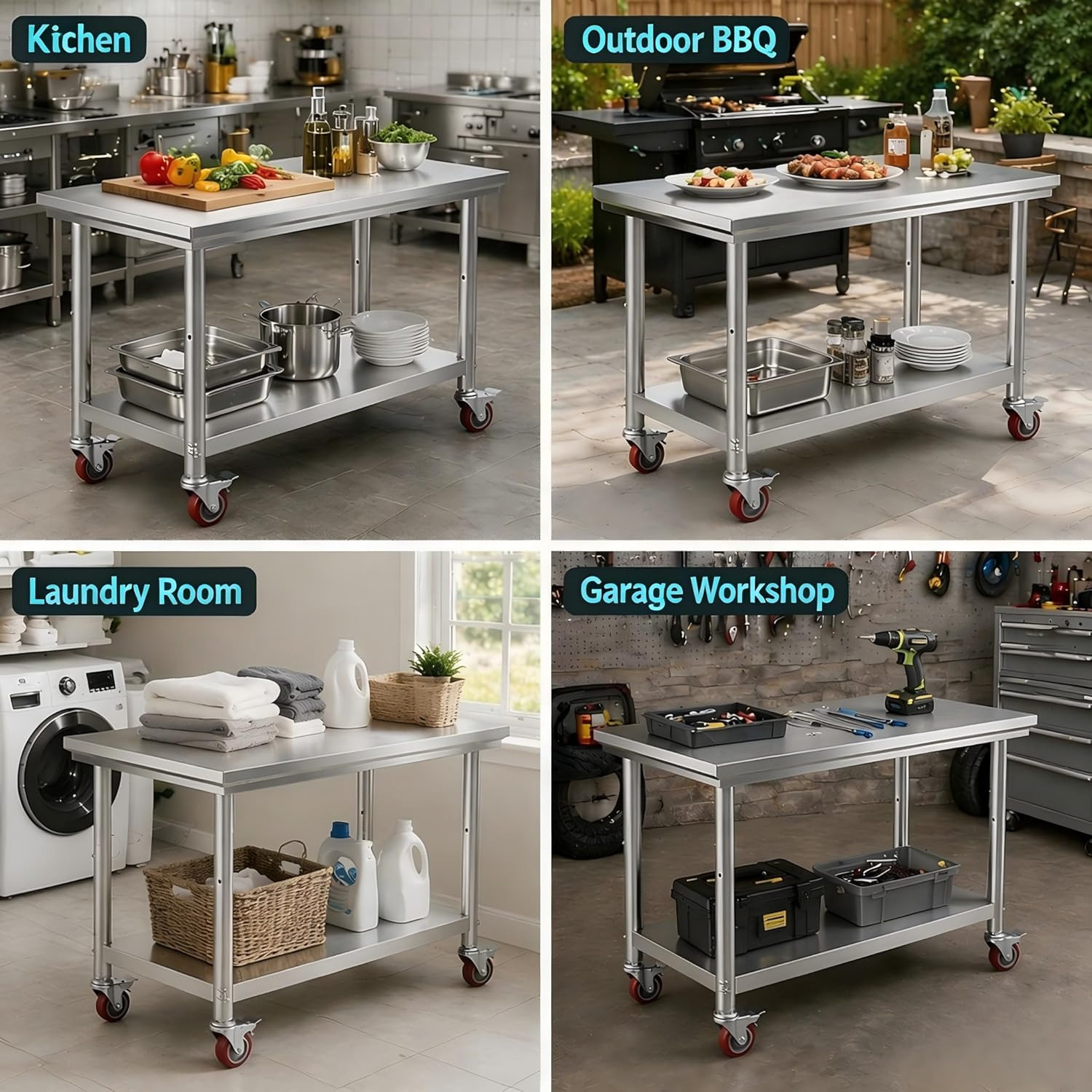 Stainless Steel Prep Table with Wheels 40×20 in Kitchen Prep Table Commercial He