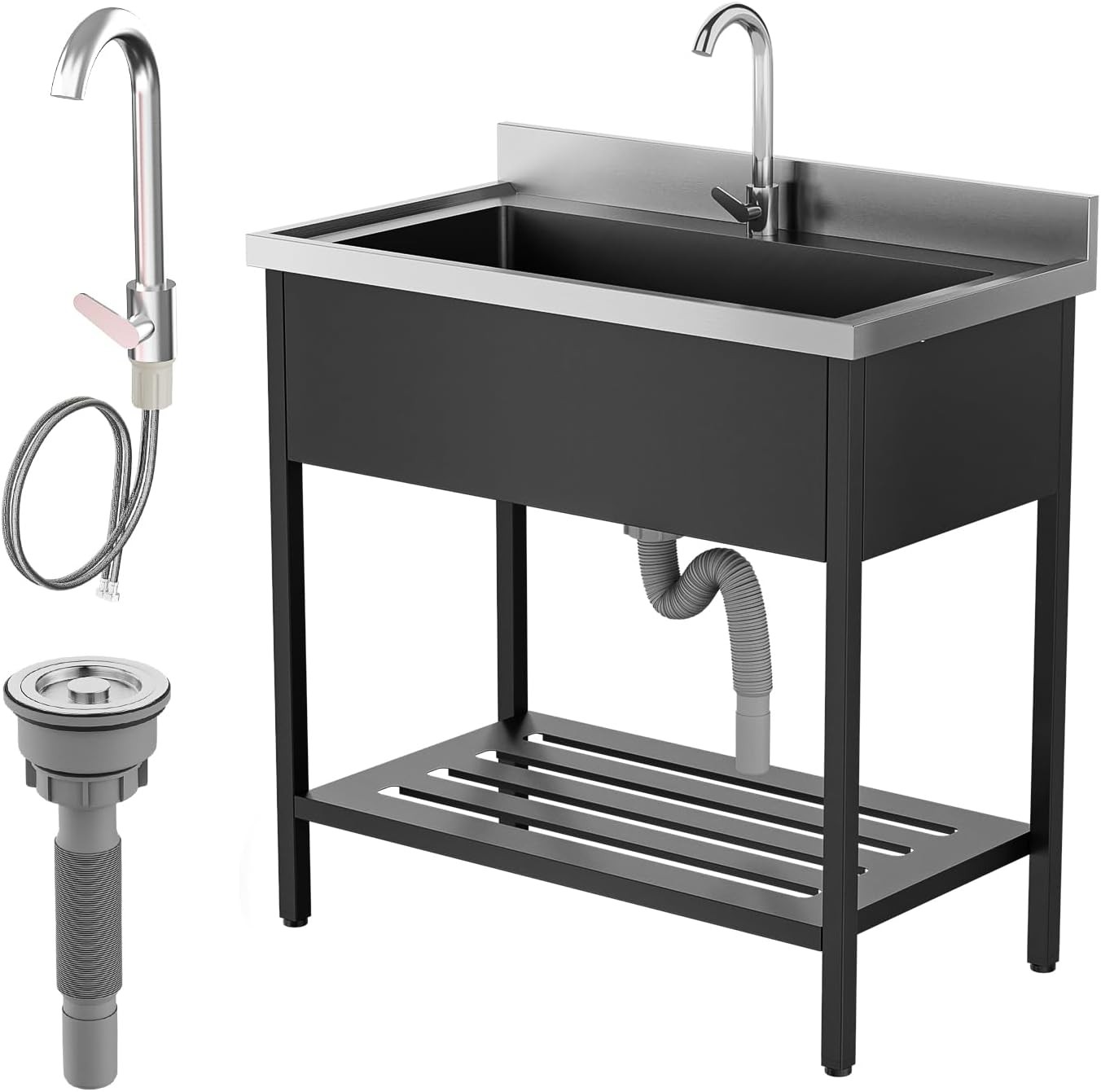 Stainless Steel Utility Sink, Free Standing with Faucet & Legs for Laundry Room
