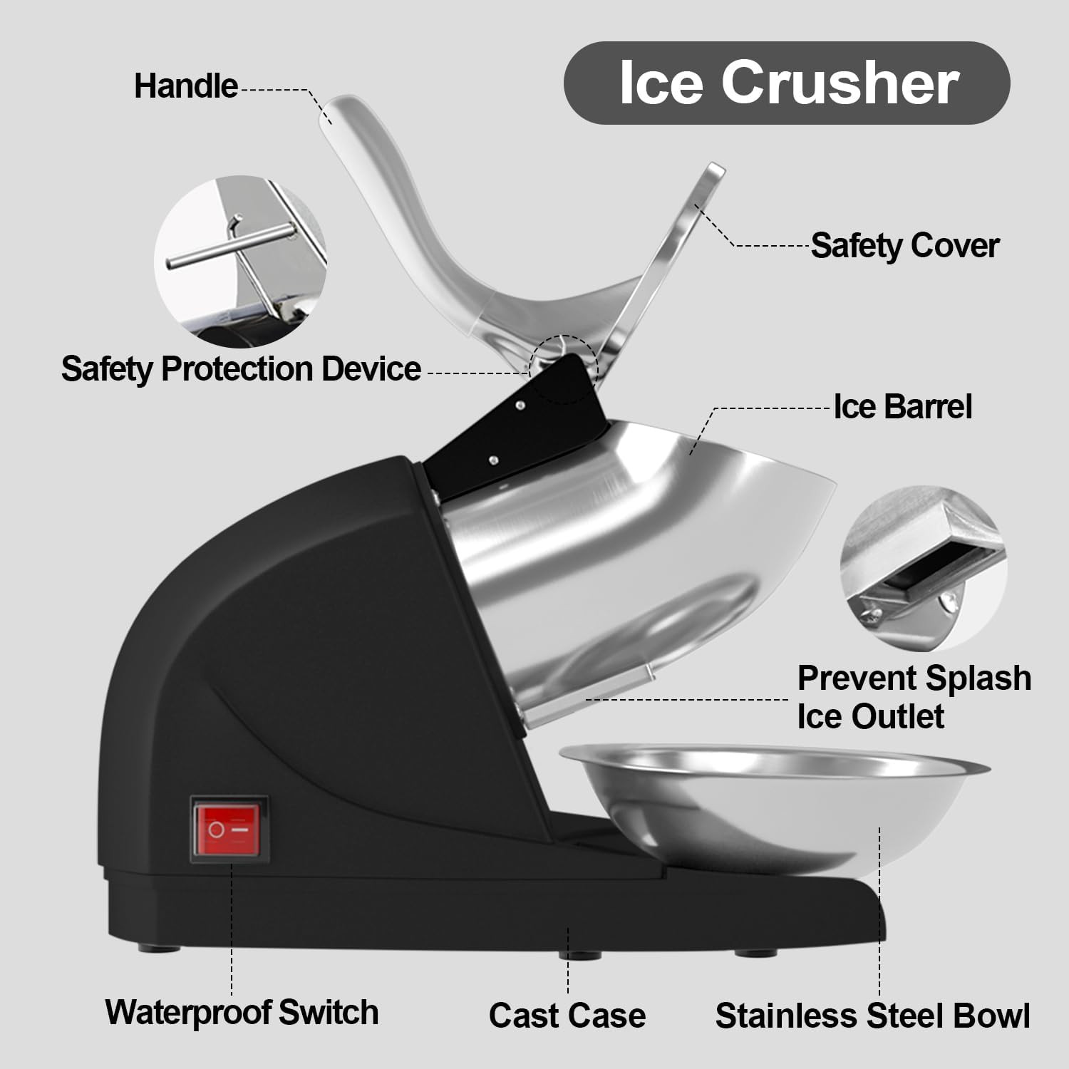 High-Performance Shaved Ice Machine with 3 Blades – 280Lbs/Hr Capacity