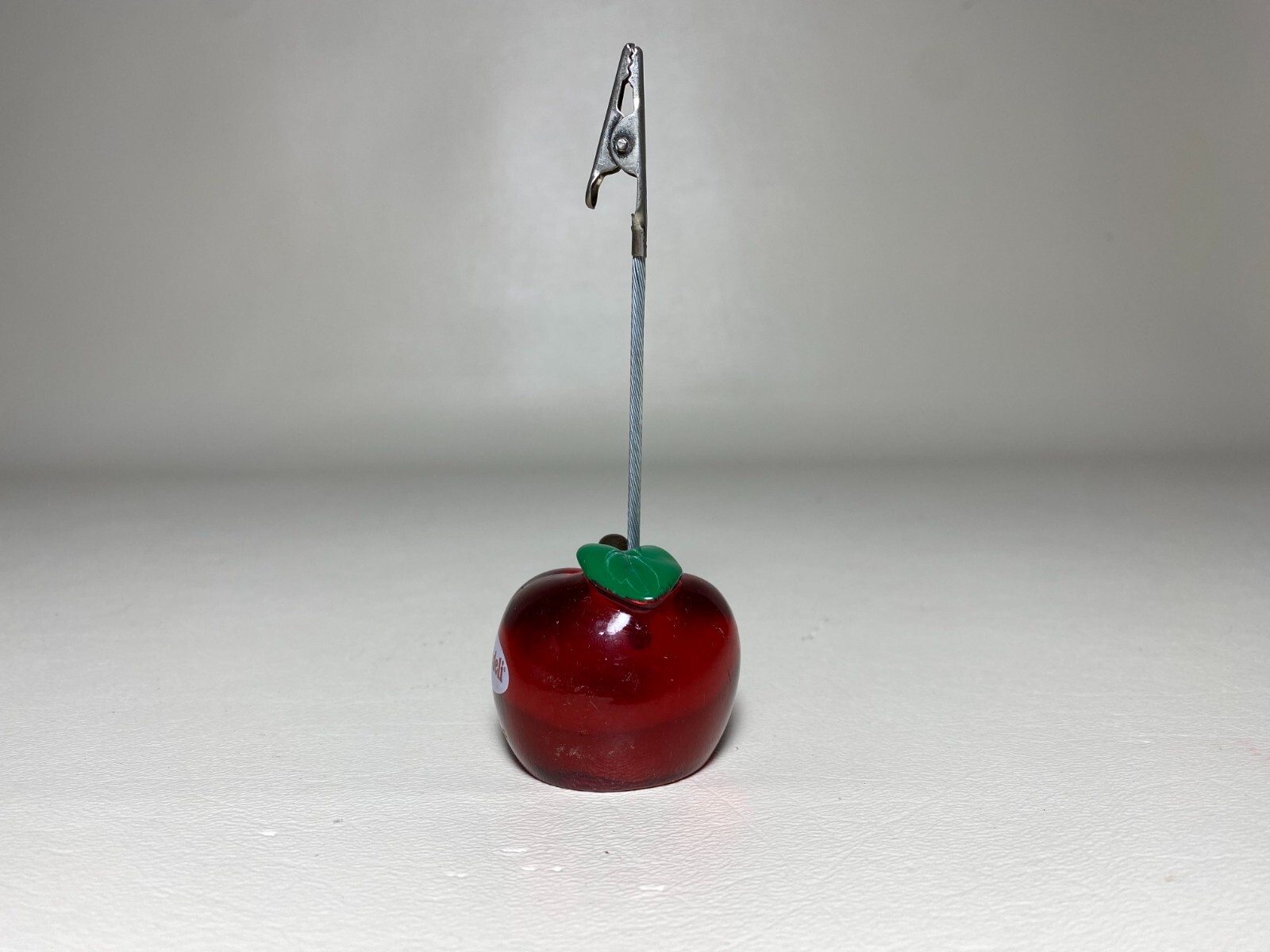 Vintage Red Resin Apple Silver Clip Memo Note Business Jason’s Deli Card Holder
