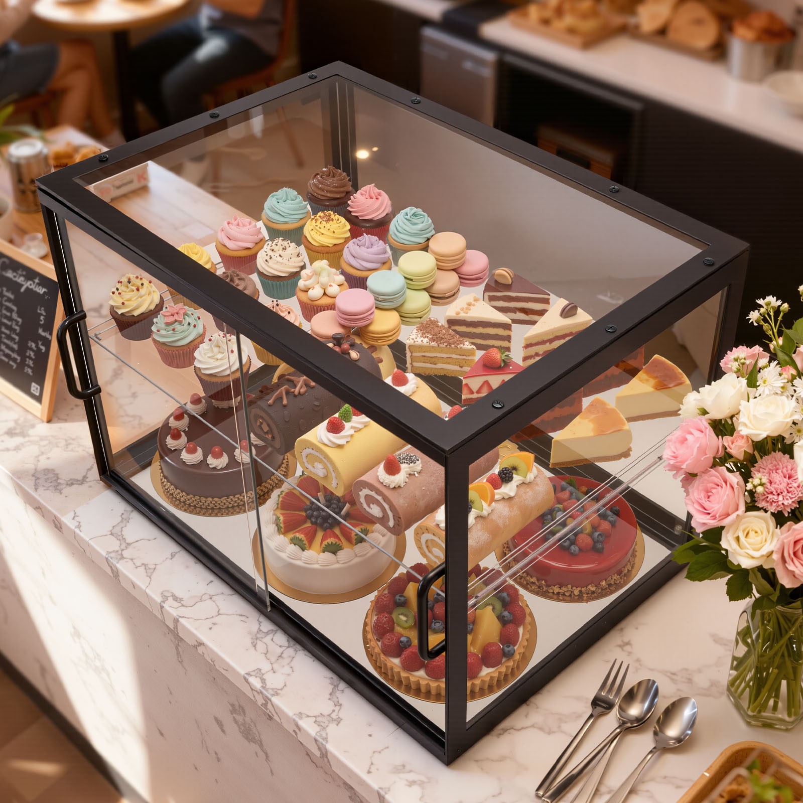 VEVOR Bakery Display Case Acrylic Countertop Pastry Case 2-Tier Sliding Door