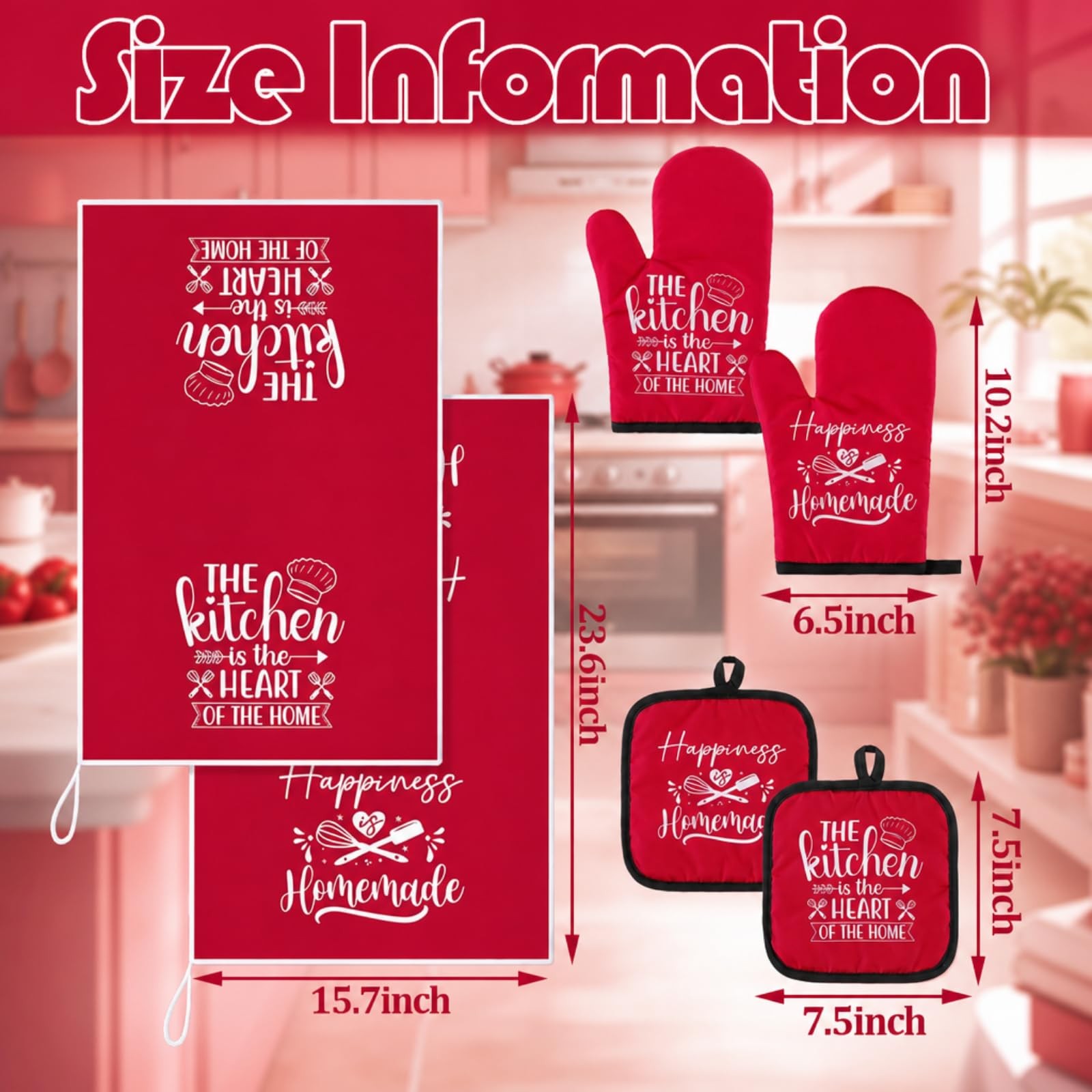 Sratte 6 Pcs Kitchen Decor Accessories Set Farmhouse Towels Pot Holders Oven Mit