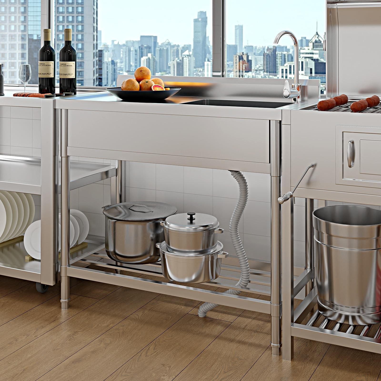Stainless Steel Utility Sink Free Standing Single Bowl Commercial Kitchen Sink