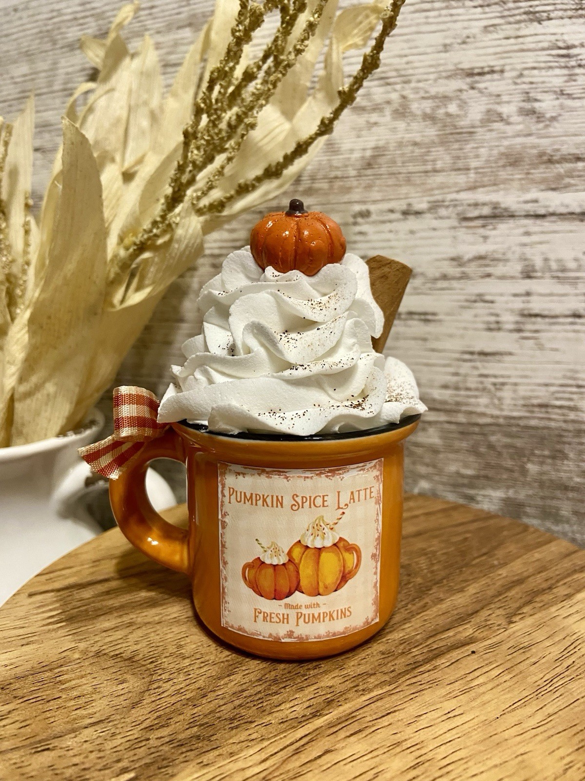 Cute FALL Mini Ceramic Mug Faux Fake Whipped Cream Tiered Tray Decor PUMPKIN