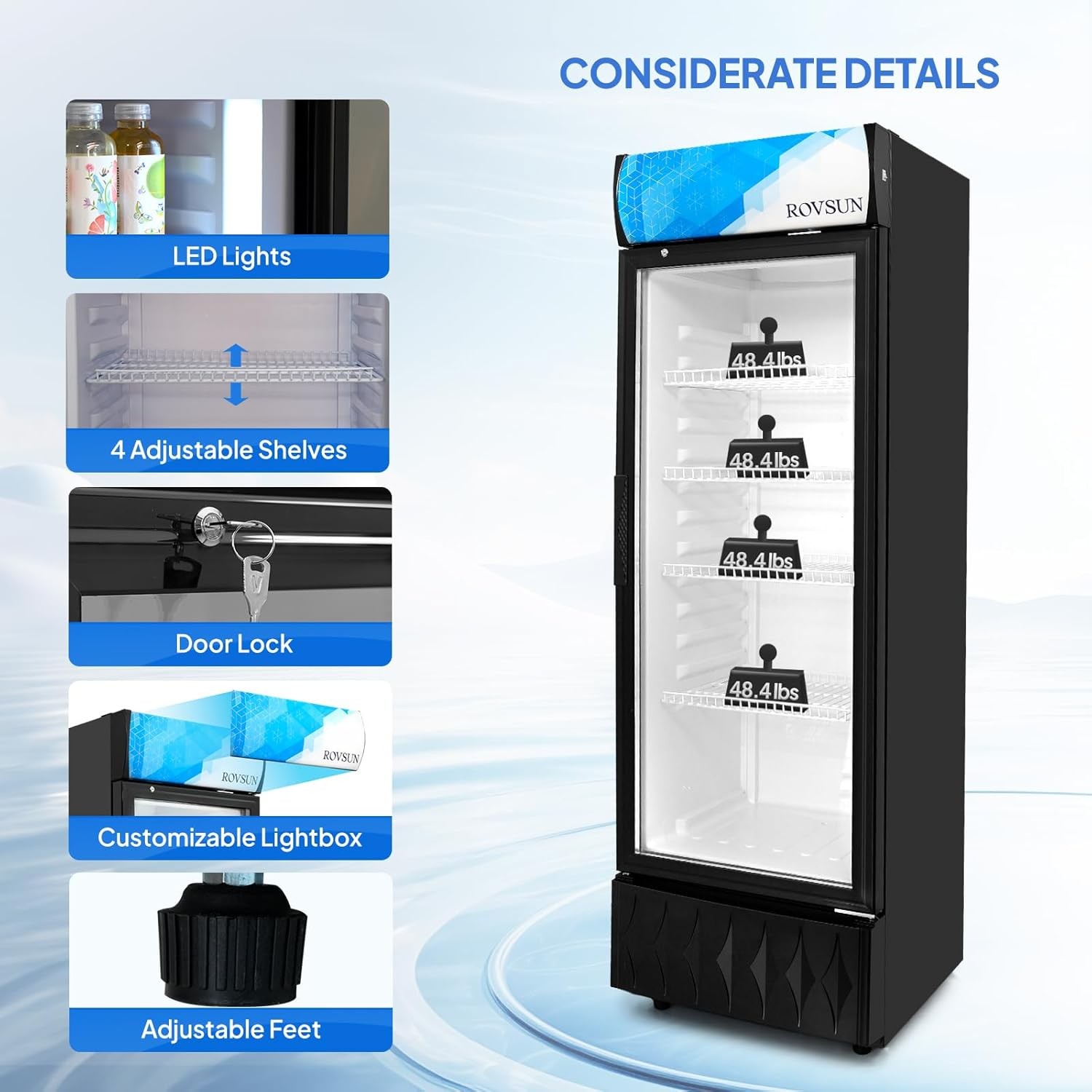 ROVSUNCommercial Merchandiser Refrigerator Cooler 8.1 Cu.Ft /235L with 4 Shelves