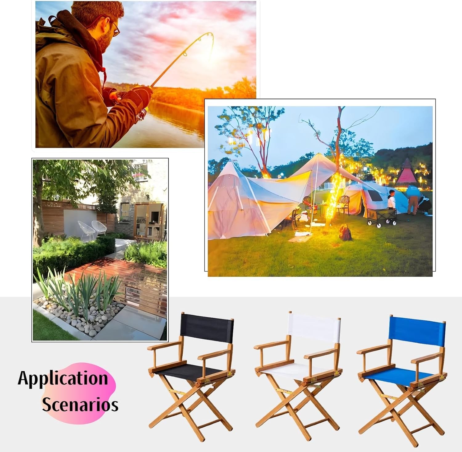 1 Set Director Chair Canvas Replacement with Wood Stick,18.9»L X 15»W Portable