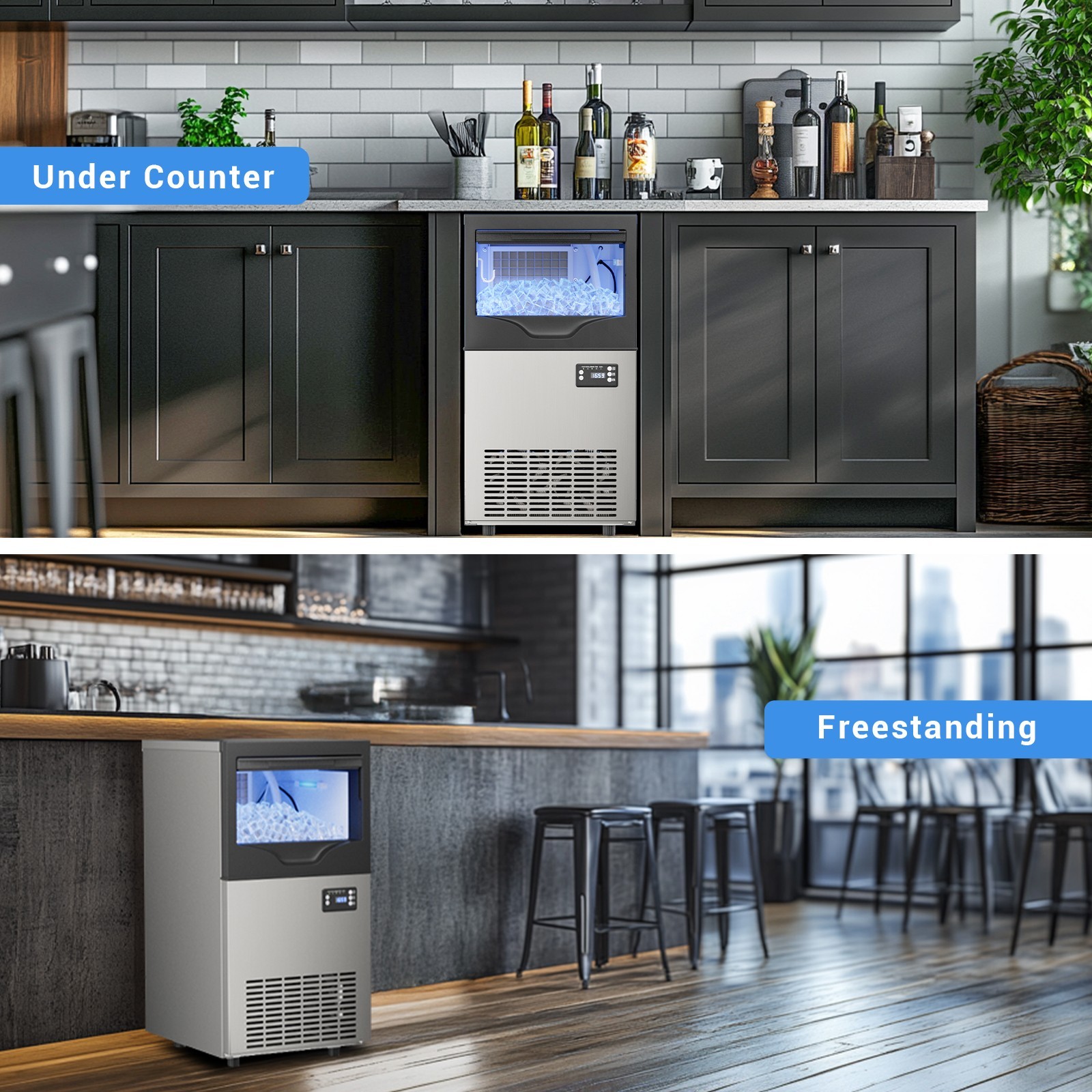 100LB/24h Built-In Commercial Ice Maker Stainless Ice Cube Machine Freestanding