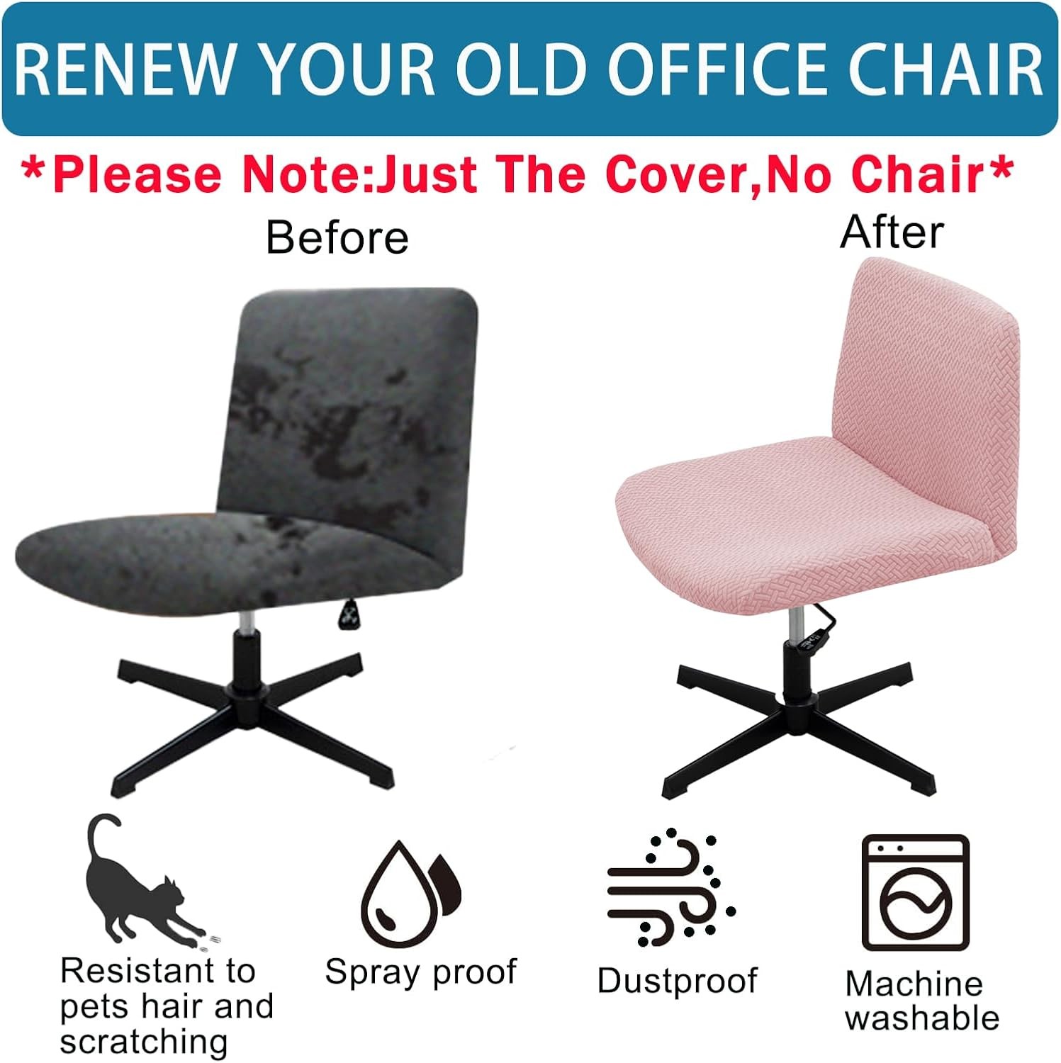 Vanity Chair Cover Criss Cross Chair Cover Waterproof and Elastic Armless Chair