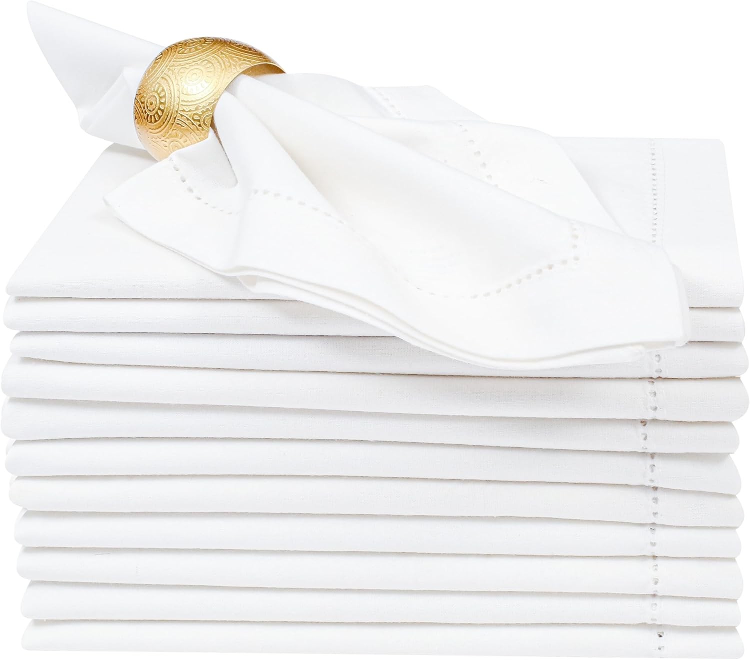 Lightnpro 18×18 Inch White Hemstitched Cloth Dinner Napkins 12 Pack