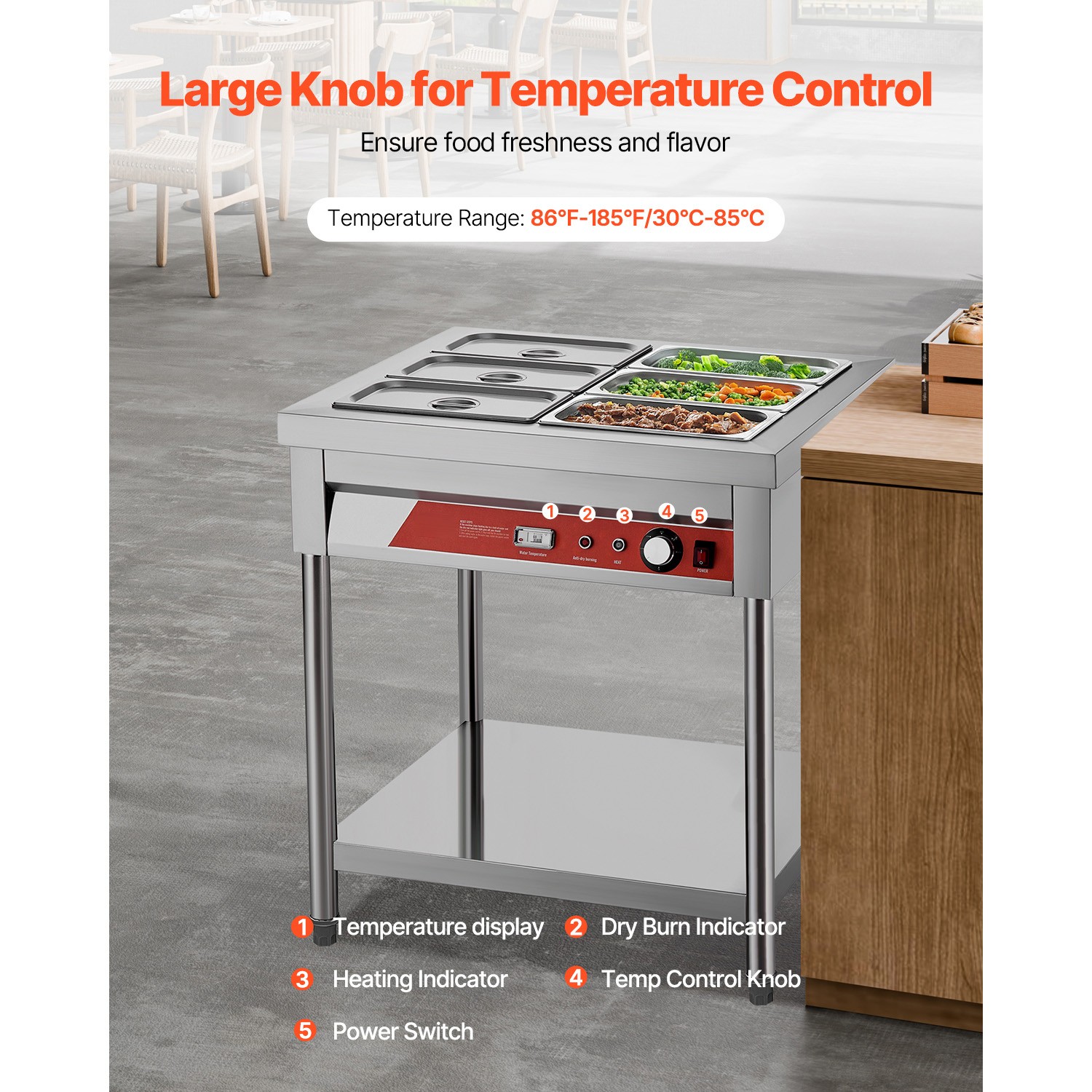 Uimoso Electric Steam Table with Undershelf and Six 1/3 Pans