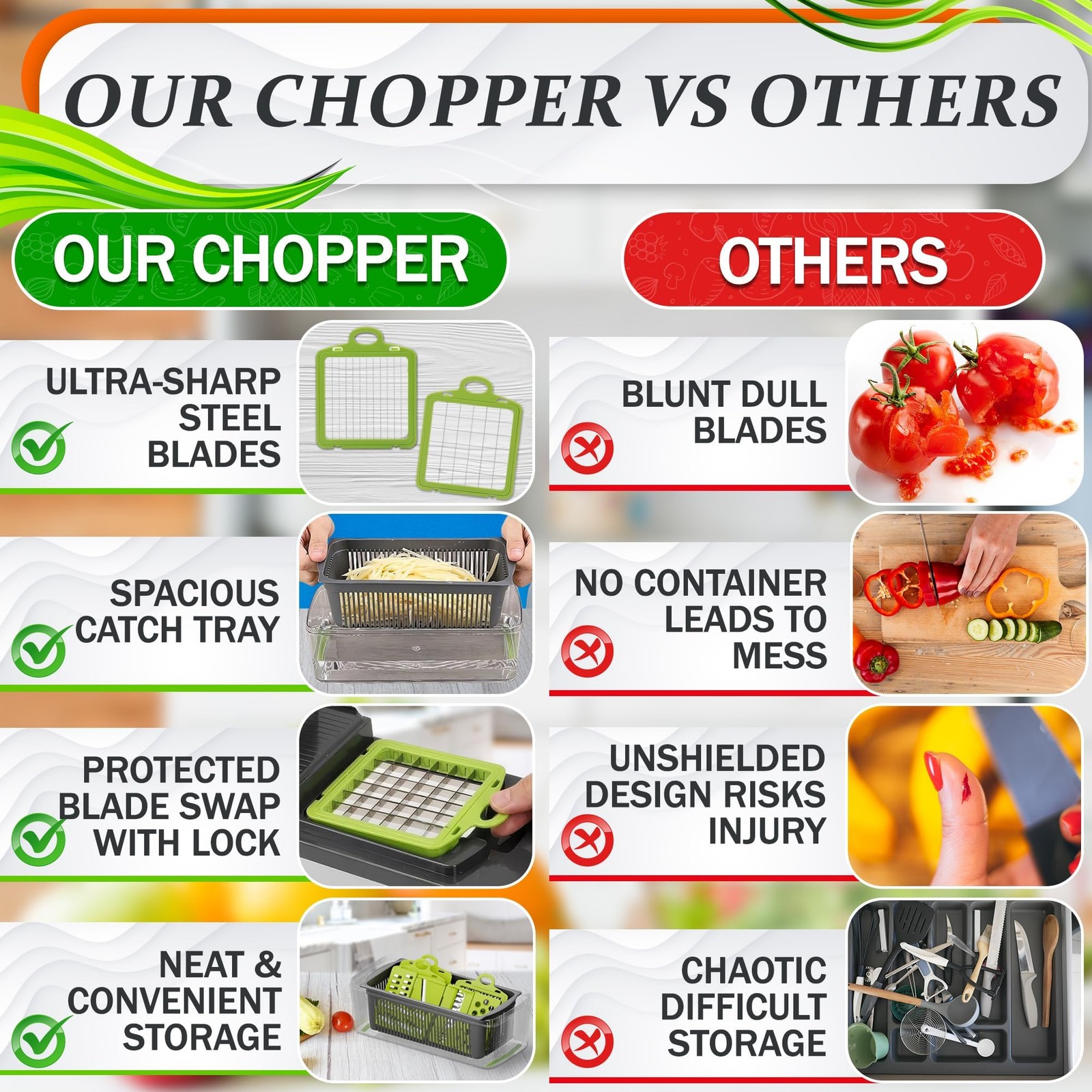 14-in-1 Vegetable Chopper with Container – Veggie Medium, Green