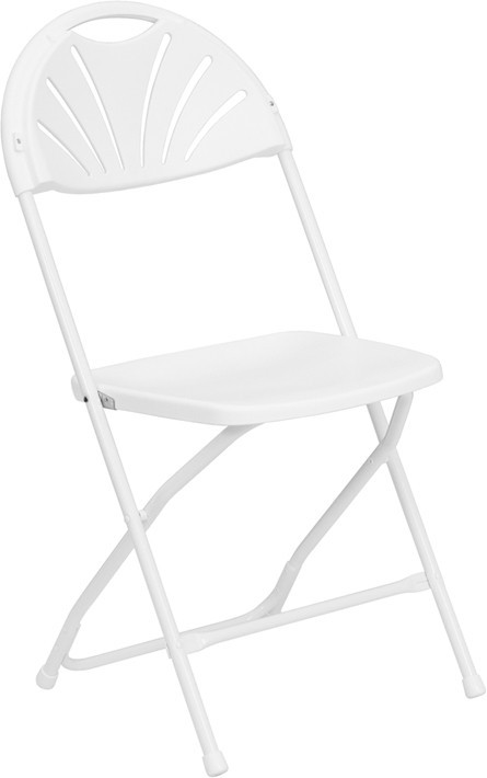 Plastic Folding Chairs White Fan Back Outdoor 300lb Capacity Steel Frame 8 Pack