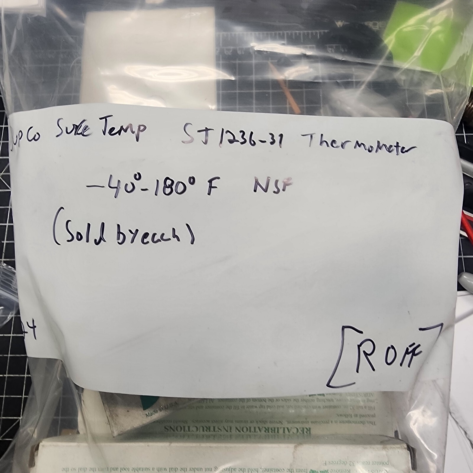 Supco Sure Temp ST1236-31 NSF Refrigerator Thermometer -40°-180°F Range [Roff]