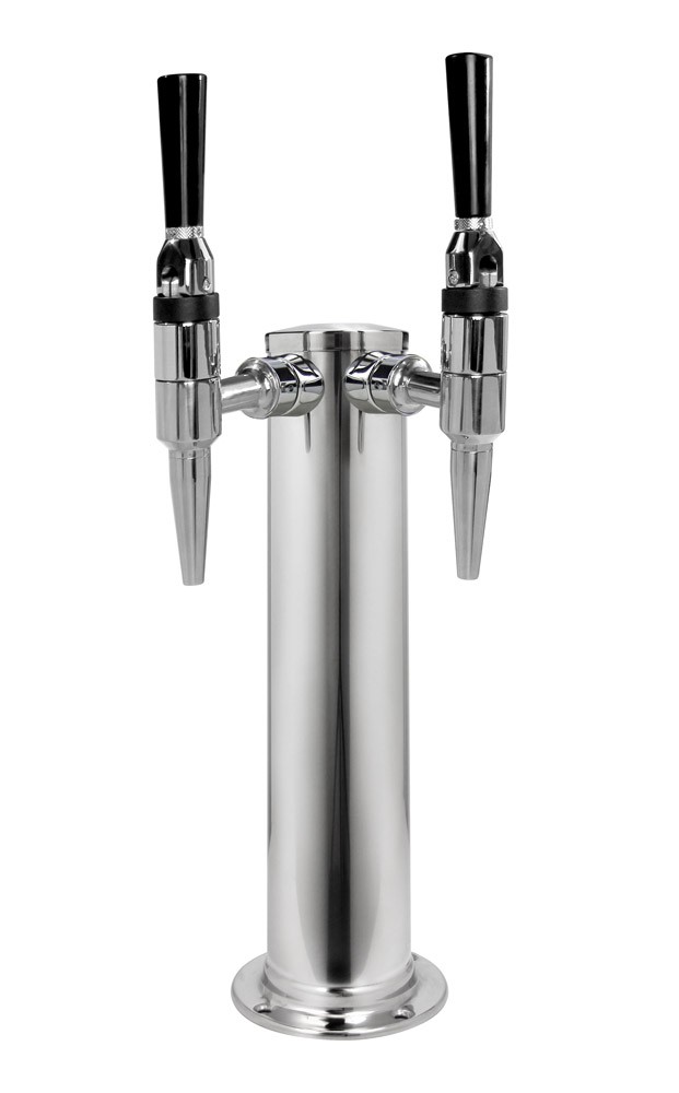 Kegco 14″ Tall Polished Stainless Steel Beer Tower Double Taps Stout Faucets