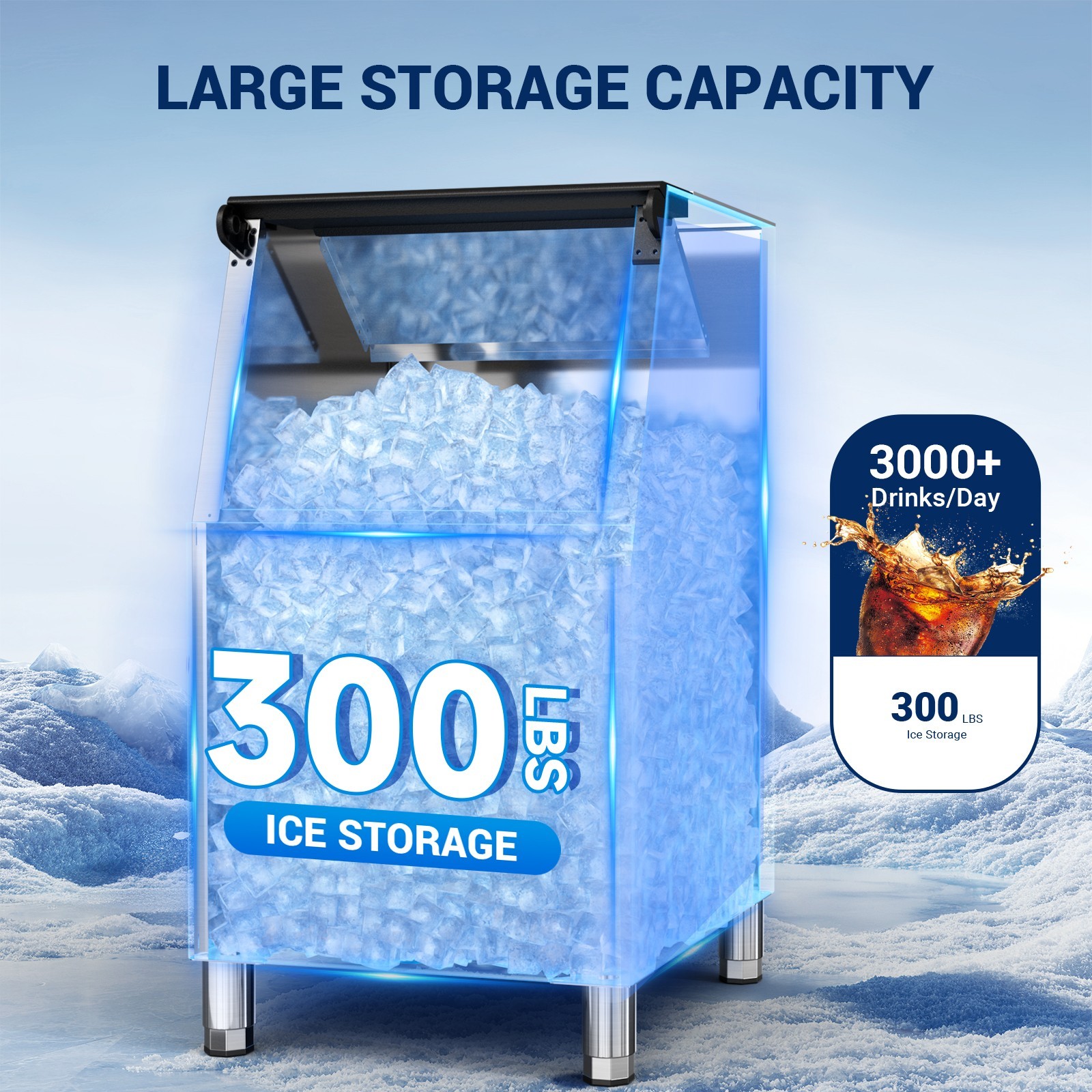 Commercial Ice Maker Machine 580 LBS/24h Head, Stainless 300LBS Ice Storage Bin