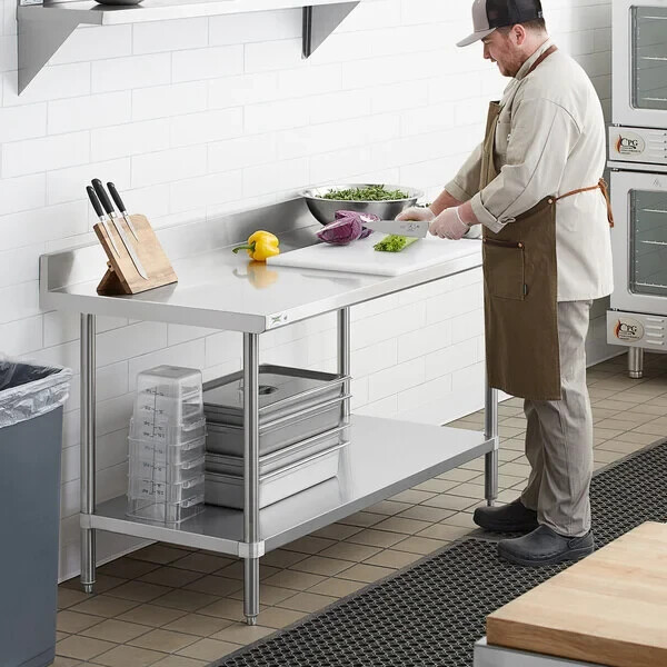 30″W x 72″L Stainless Steel Work Restaurant Table with Backsplash and Undershelf
