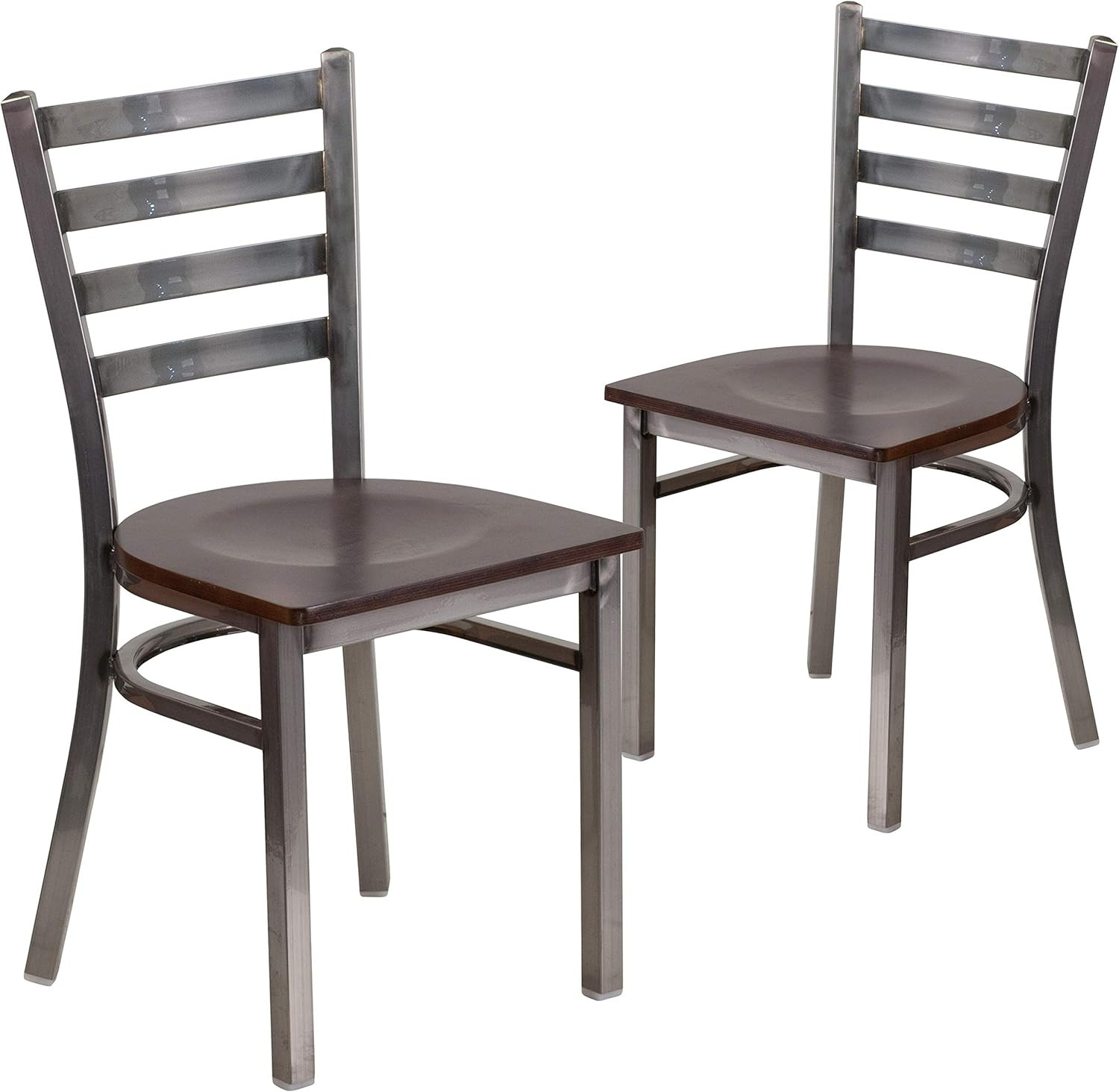 2 Pack HERCULES Series Clear Coated Ladder Back Metal Restaurant Chair – Walnut